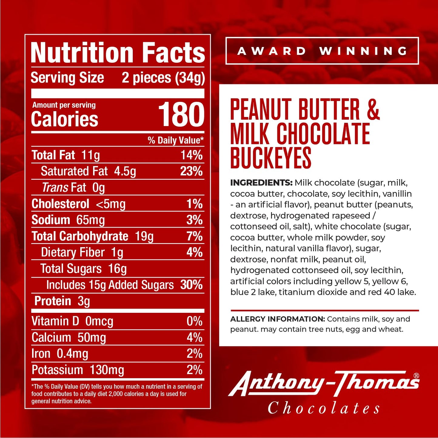 Anthony-Thomas, Peanut Butter & Milk Chocolate Buckeyes in Ohio State Buckeyes Box, Deliciously Delightful Snacks (60 Count)