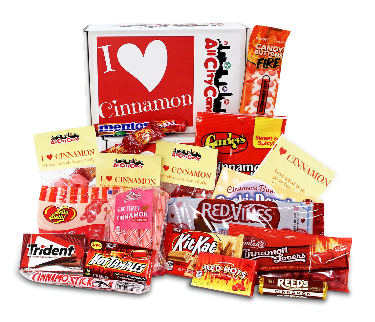 All City Candy's- I Heart Cinnamon Candy Assortment Gift Box (Perfect for Cinnamon Lovers! Easy gift for Birthdays, Christmas, Valentines Day or Any