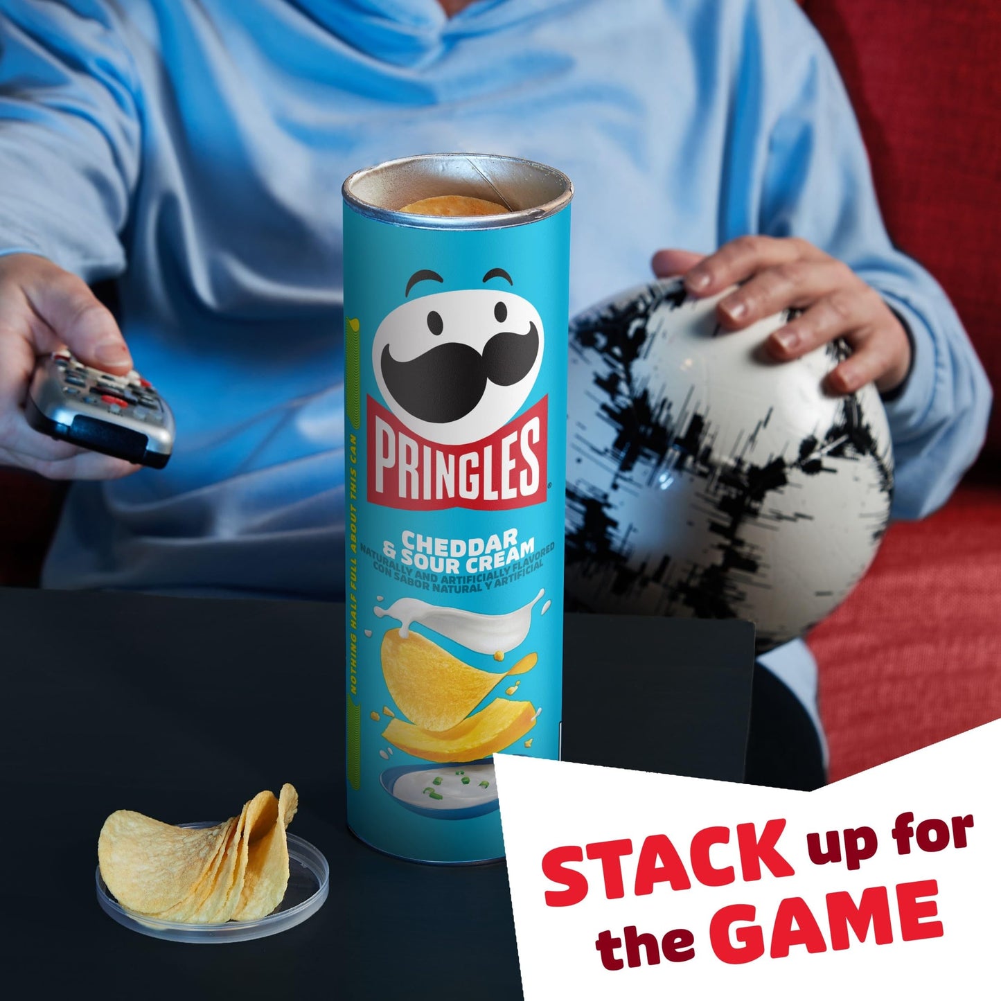 Pringles Potato Crisps Chips, Lunch Snacks, On-The-Go Snacks, Cheddar and Sour Cream, 5.5oz Can (One Can)