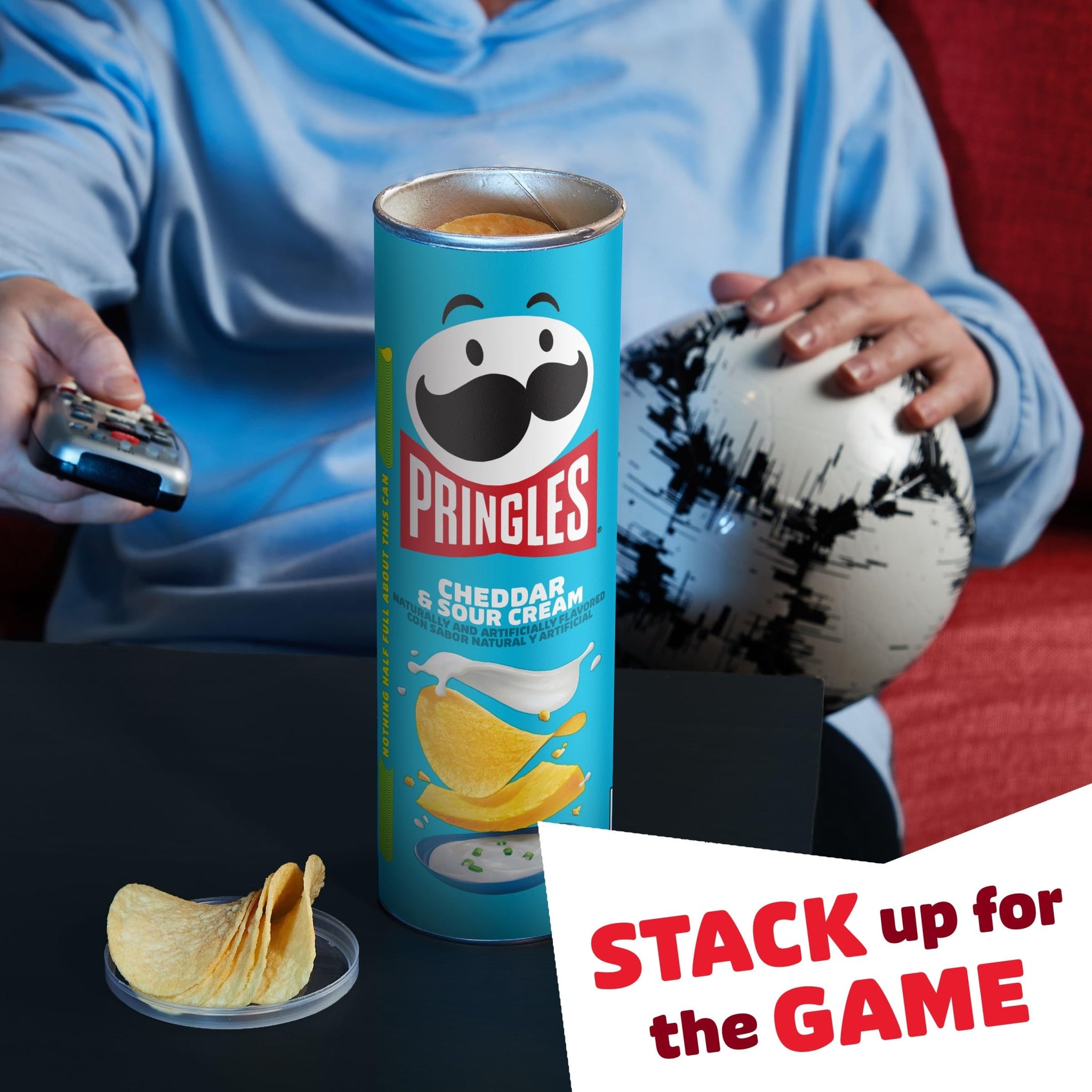 Pringles Potato Crisps Chips, Lunch Snacks, On-The-Go Snacks, Cheddar and Sour Cream, 5.5oz Can (One Can)