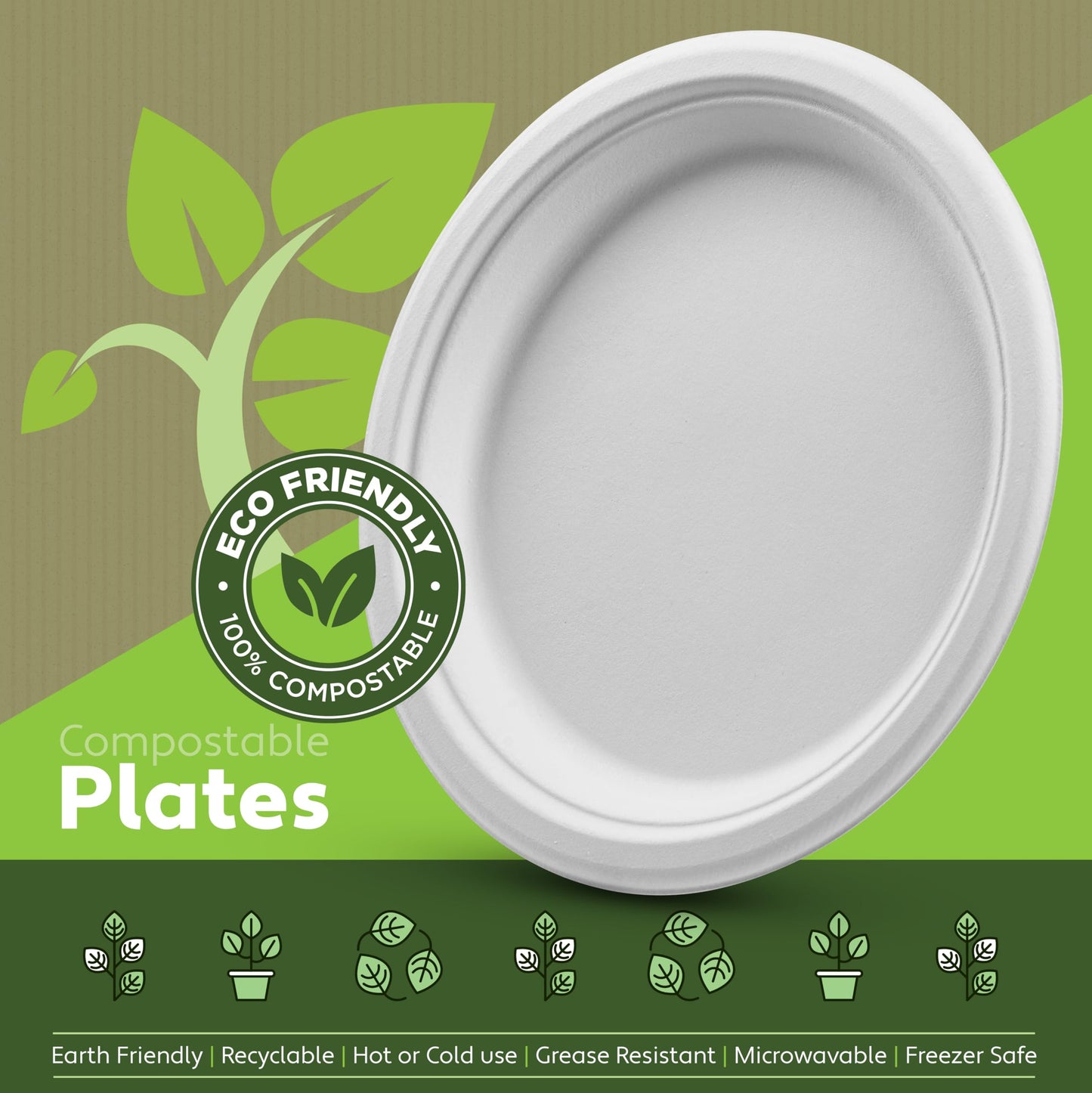 Munfix 100% Compostable Paper Plates 150 Pack, 10 Inch Heavy Duty Biodegradable Microwavable Disposable White Dinner Plates, Made of Eco-Friendly