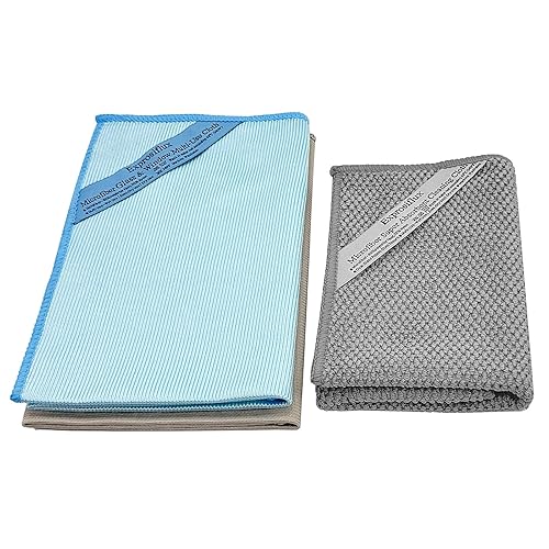 Exprosiflux Lint-Free Streak-Free Glass Cleaning Cloth 3-Pack - Microfiber Towels Polish & Scrub with Only Water for Windows, Cars, Mirrors - Blue