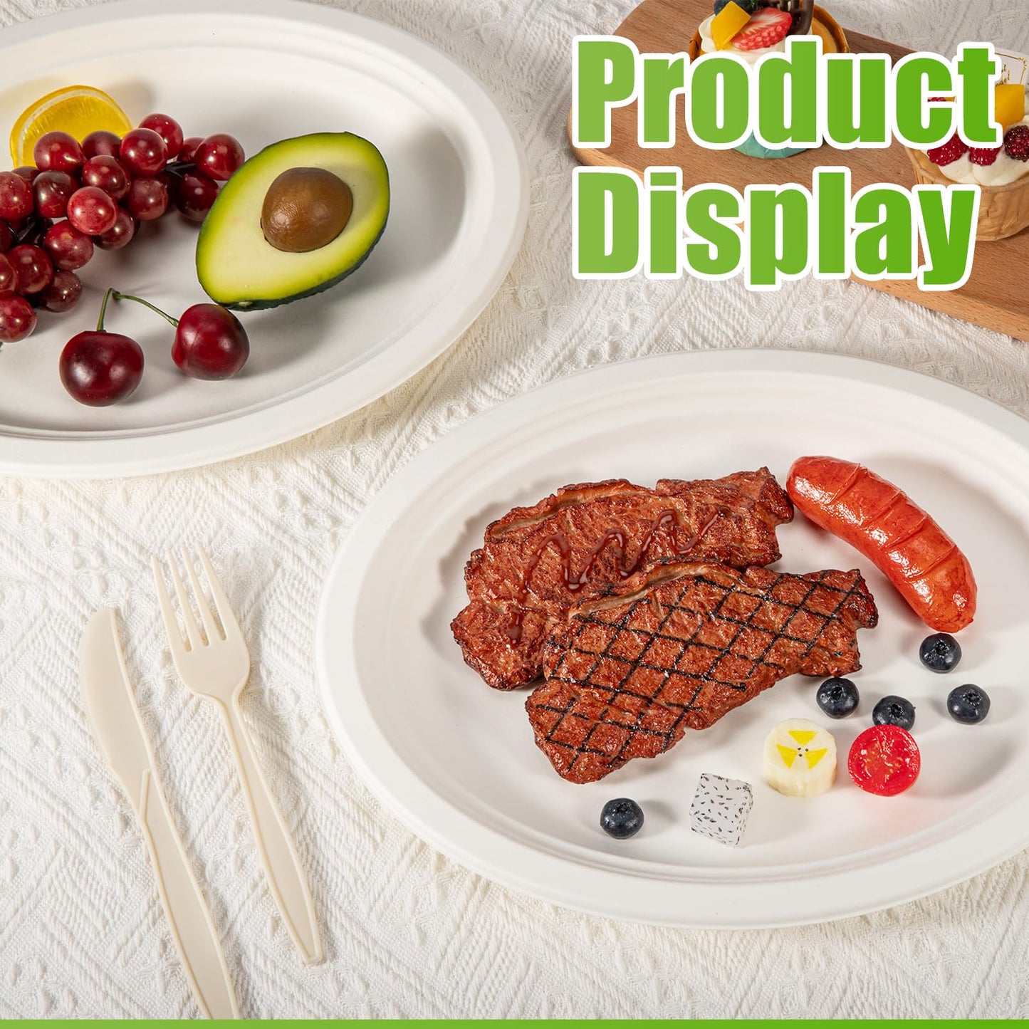 IJRPLM Oval Paper Plates,100 Pack 100% Compostable Oval Plates, 12 Inch Heavy Duty Paper Plates,Large Paper Plates,Eco-Friendly Biodegradable