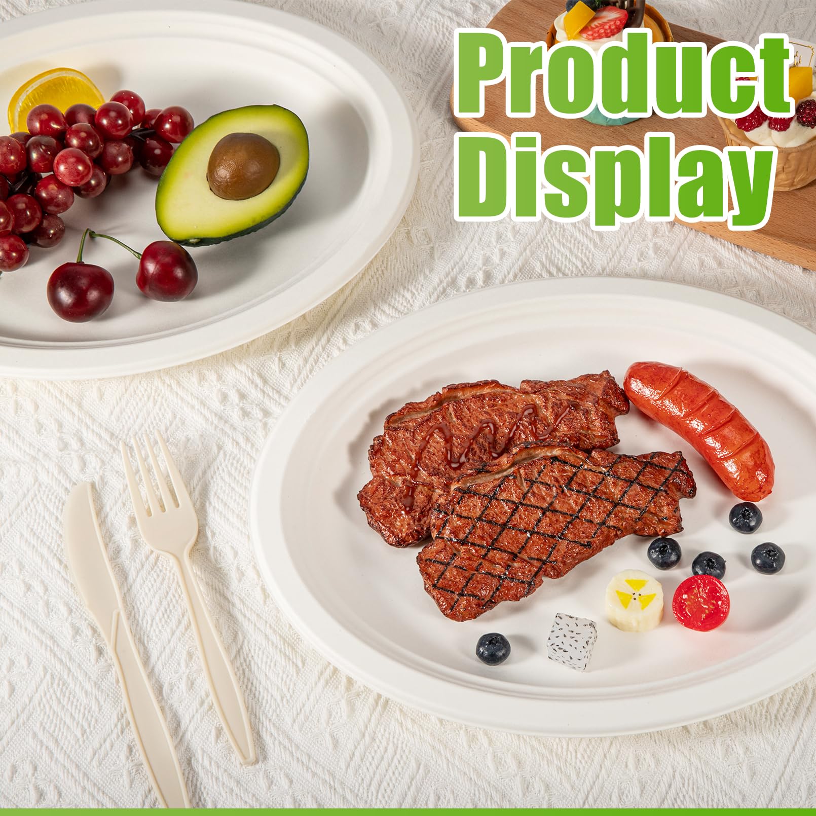 IJRPLM Oval Paper Plates,100 Pack 100% Compostable Oval Plates, 12 Inch Heavy Duty Paper Plates,Large Paper Plates,Eco-Friendly Biodegradable