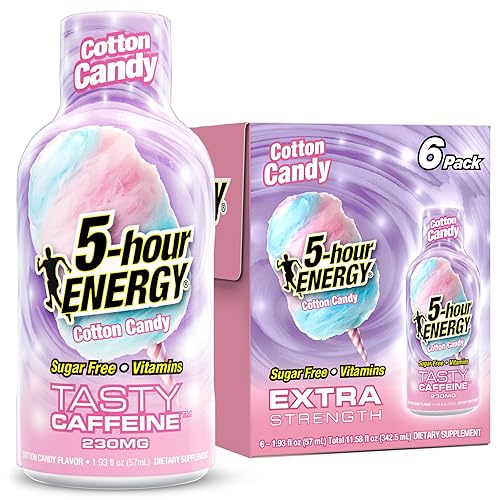 5-hour ENERGY COTTON CANDY Flavor, 6 Count, 1.93 Fl Oz Energy Shot, Extra Strength, Amino Acids, B Vitamins, Sugar Free and Zero Calories