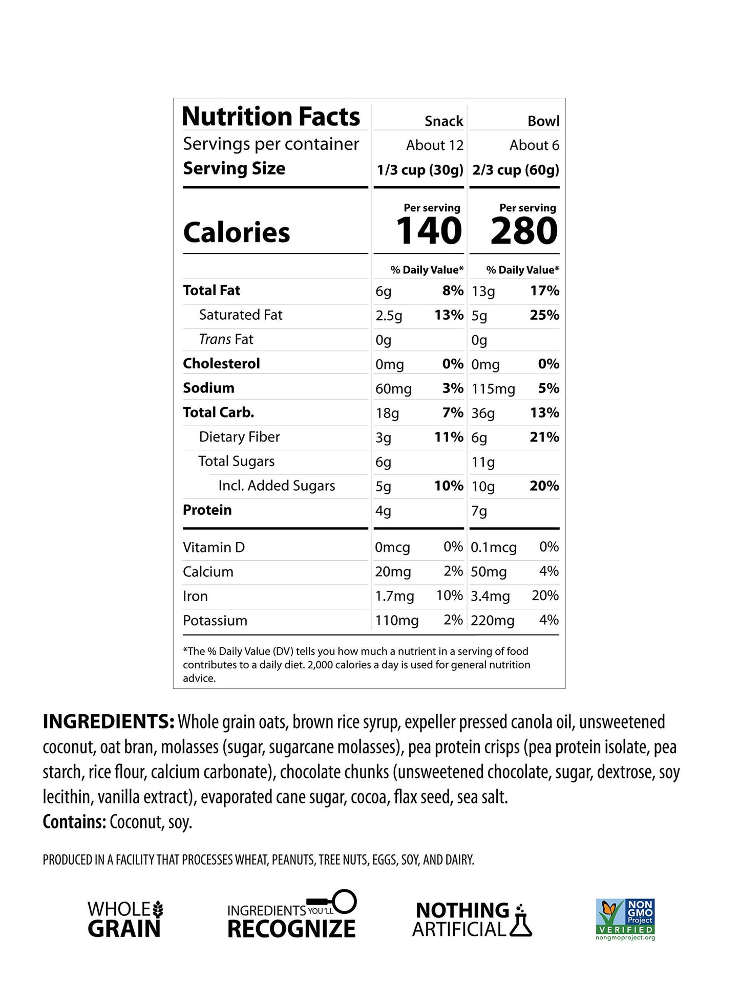 Erin Baker's Homestyle Granola, Chocolate Coconut Crunch, Vegan, Ancient Grains, Non-GMO, Pea Protein, Granola Cereal, 12 Ounce Bag