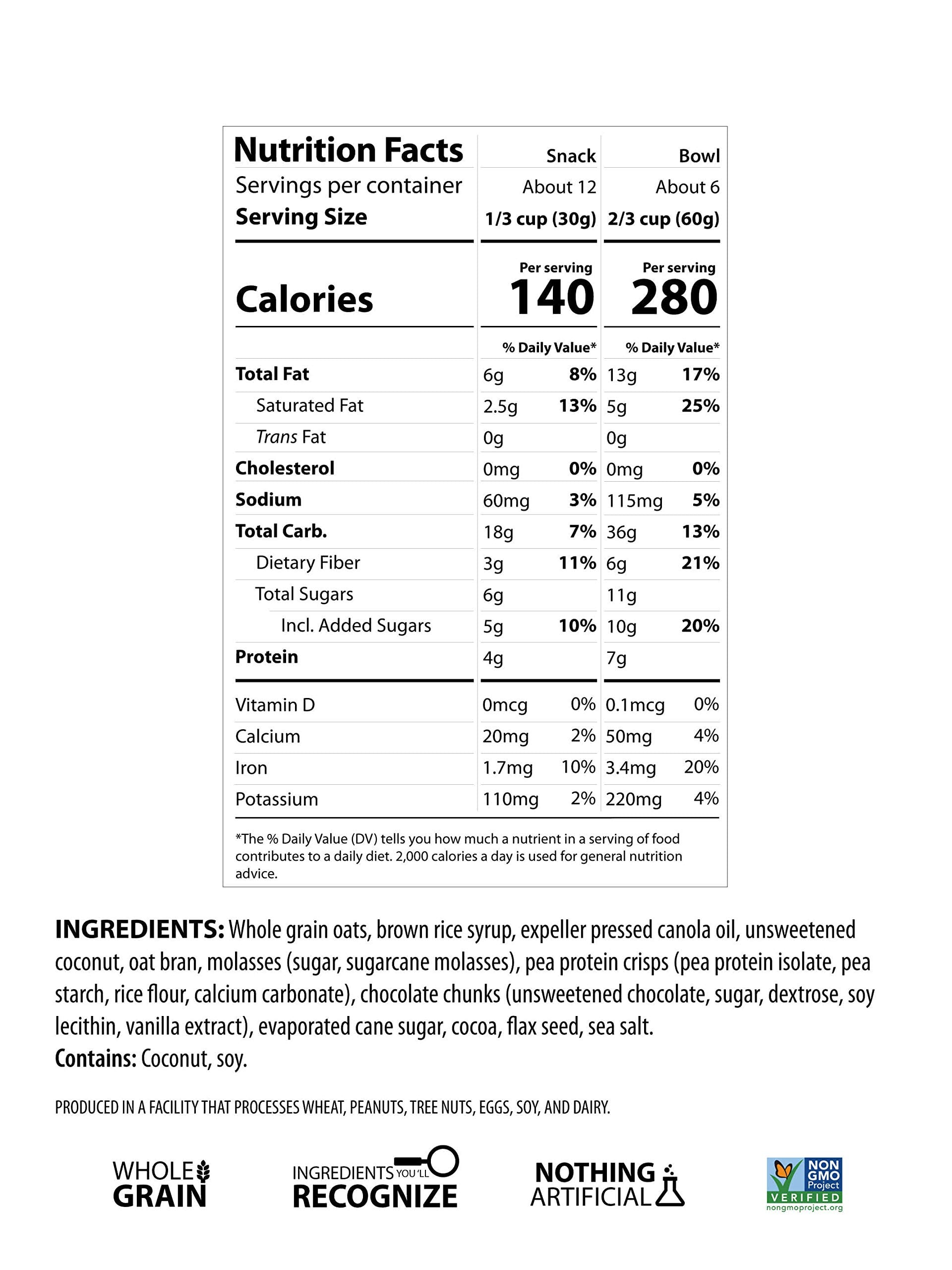 Erin Baker's Homestyle Granola, Chocolate Coconut Crunch, Vegan, Ancient Grains, Non-GMO, Pea Protein, Granola Cereal, 12 Ounce Bag