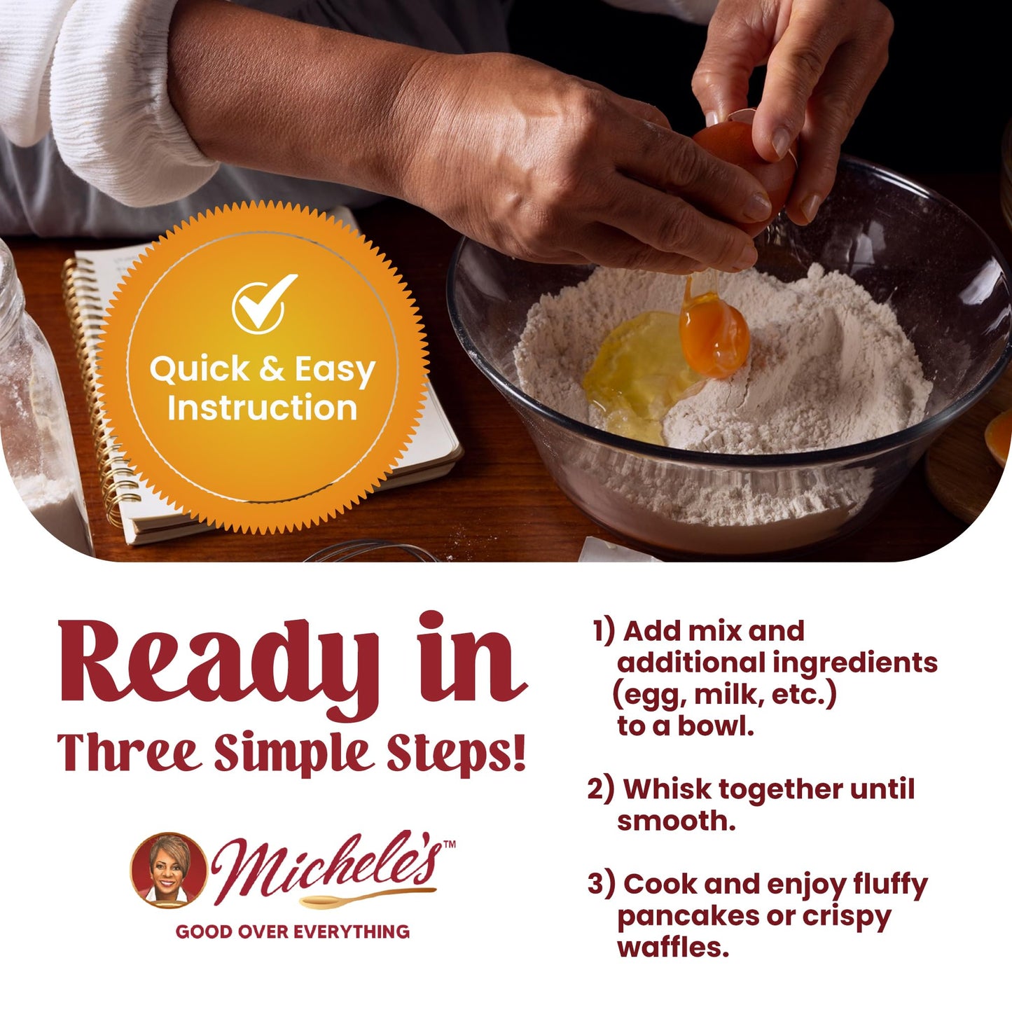 Michele’s Gourmet Buttermilk Waffle and Pancake Mix, 16 oz | Perfect for Mini Pancakes | Just Add Water for Fluffy Pancakes & Waffles | Ideal Gift for Foodies & Breakfast Lovers