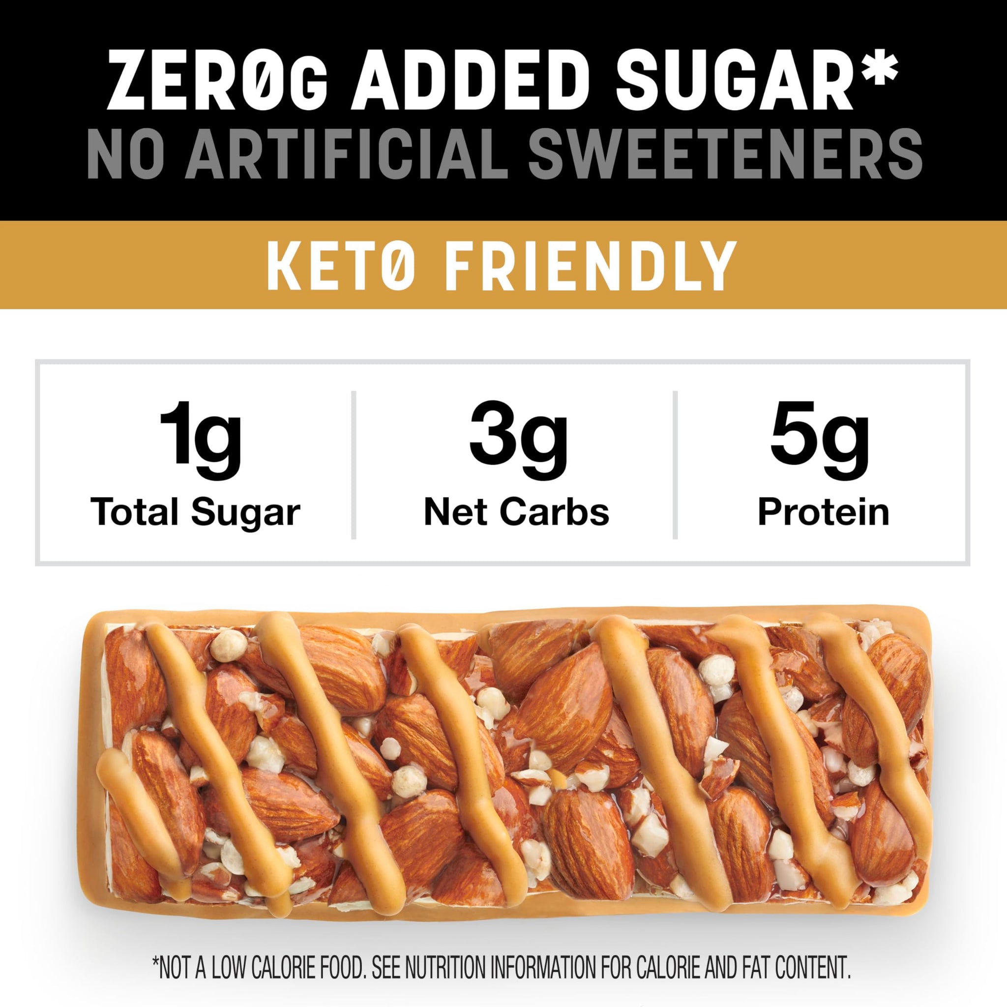 Kind Zero Added Sugar Healthy Snacks Bars, Caramel Almond & Sea Salt, Gluten Free, High Fiber, Keto Snacks, 5g Protein, 30 Count