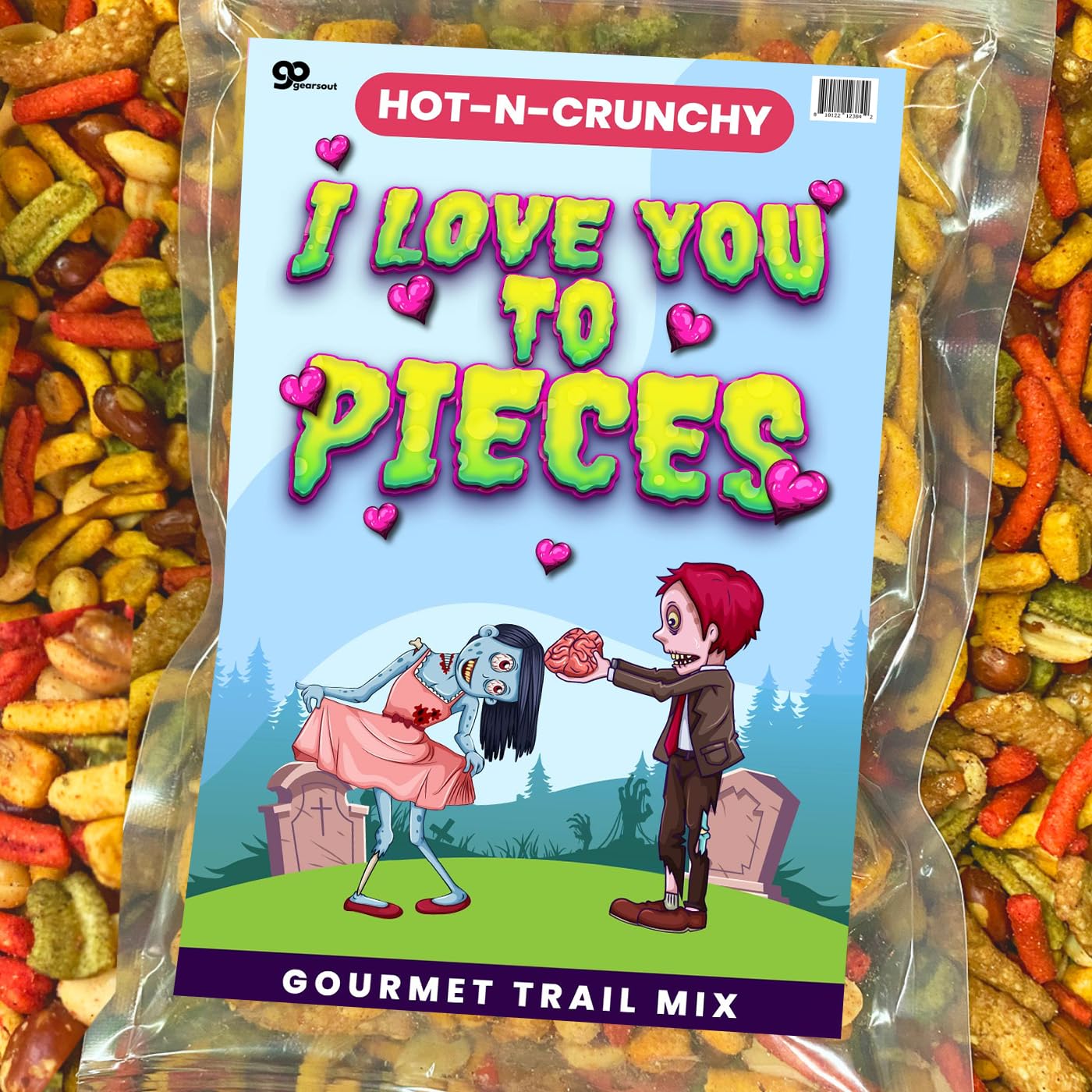 Zombie Love You to Pieces Trail Mix - Premium Spicy Romance Snack Mix Weird Food Valentine Gifts Horror Movie Night Snacks for Date Gift Basket