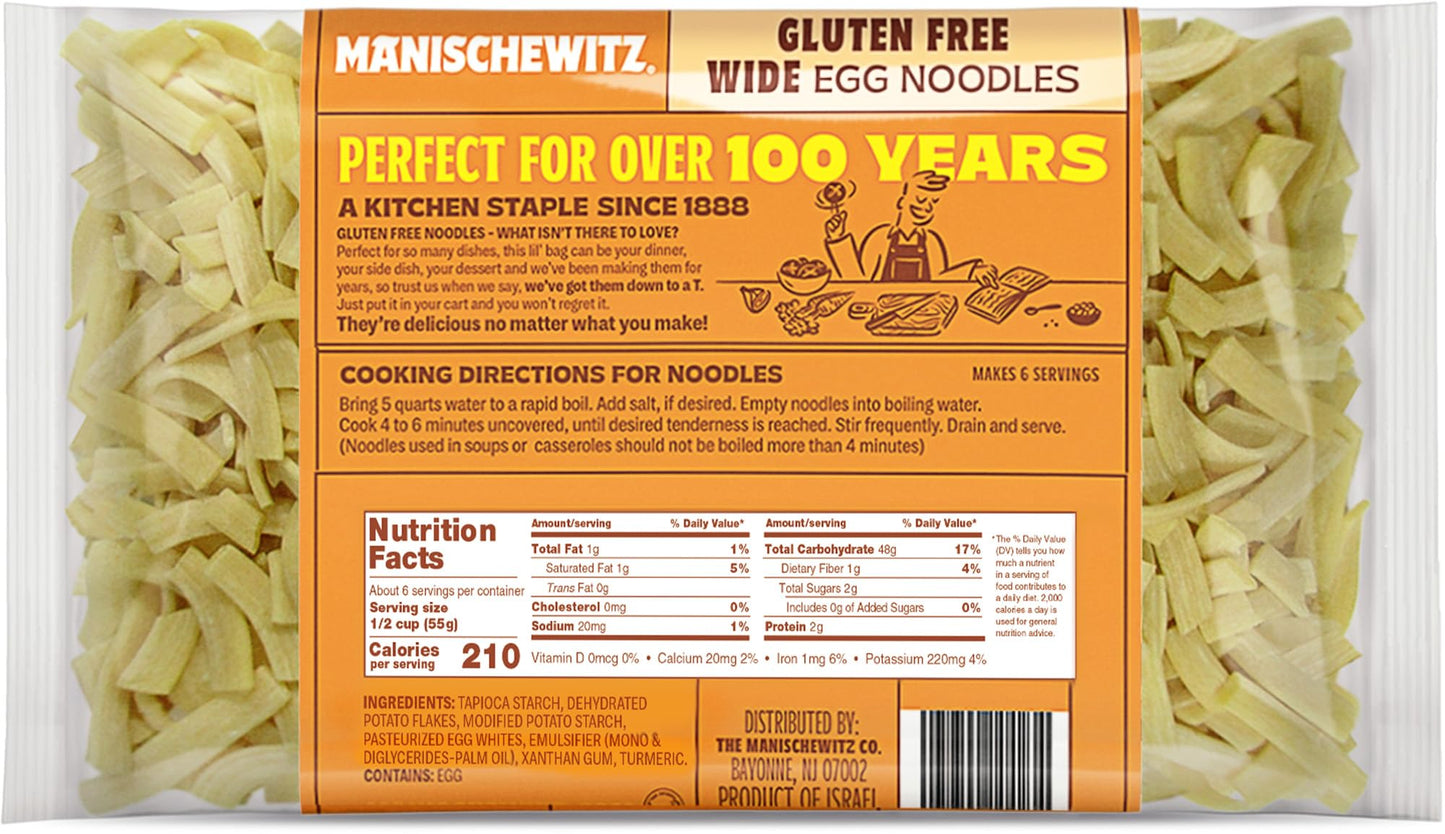 Manischewitz Gluten Free Wide Egg Noodles, (3 Pack, 12 oz each) Yolk Free, Kosher For Passover and All Year Round Use