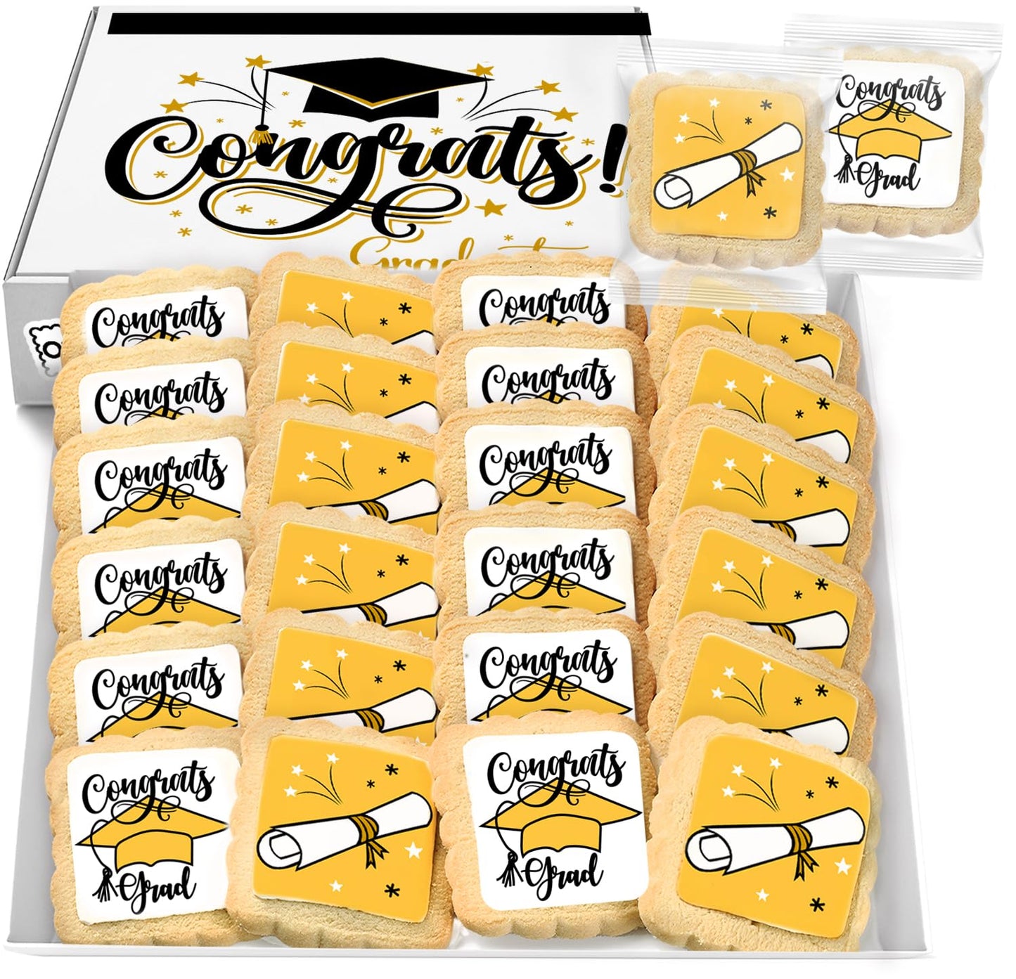 OMCookie 24 Graduation Cookies Gift Basket Box 2026 | Individually Wrapped | Congratulations Congrats Grad for Women Men Kids | Food Gift | Nut Free |