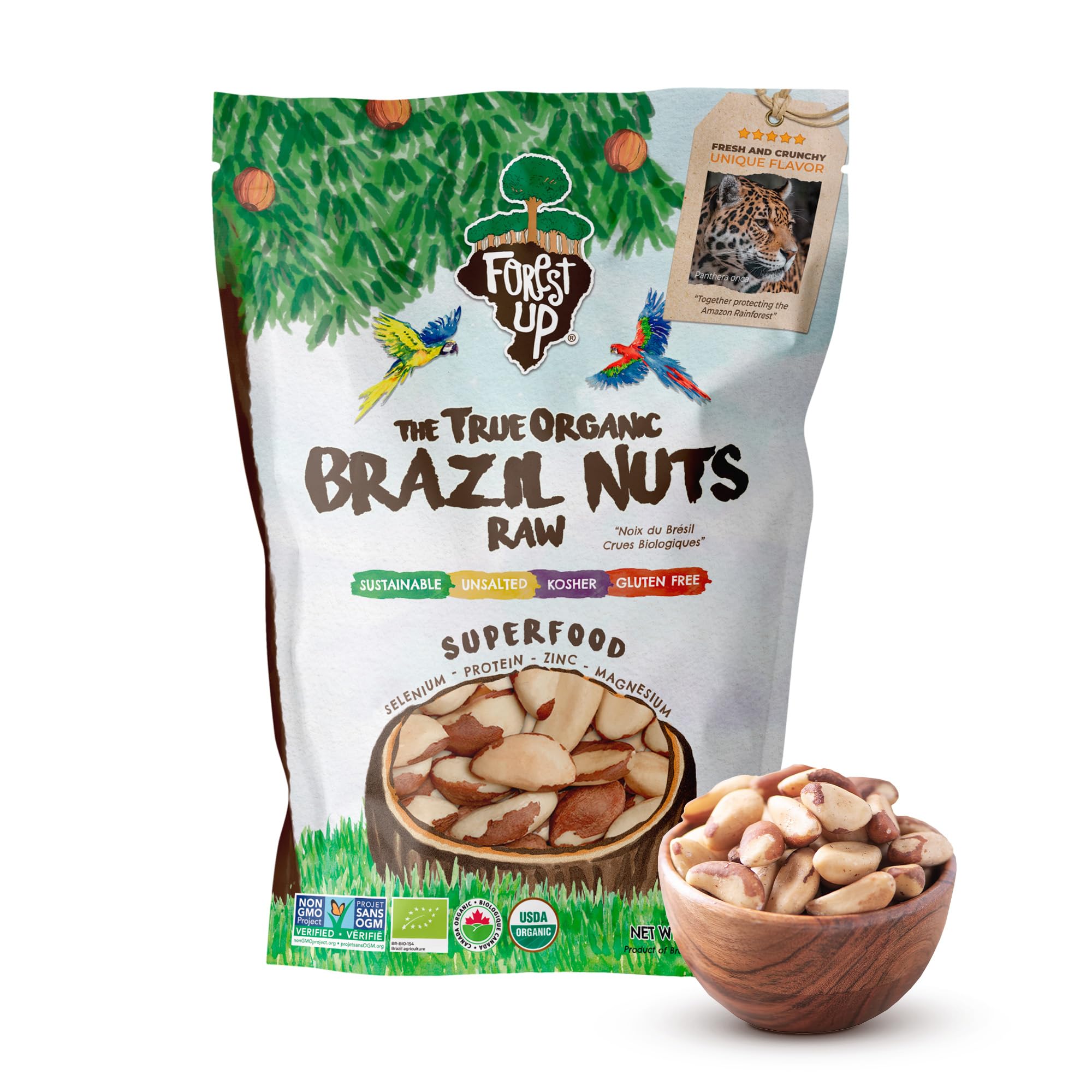 Snack The True Organic Brazil Nuts 15 oz - Raw and Unsalted - Kosher - Healthy-Rich in Vegetable Protein - Harvested in Amazon Rainforest - Fresh