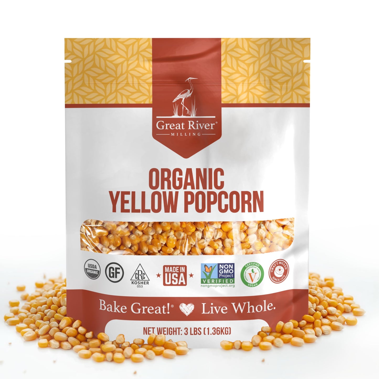 Great River Milling Organic Yellow Popcorn Kernels | Gluten Free Whole Grain Popcorn for Air Popper, Stovetop & Popcorn Machines | Non-GMO, USDA