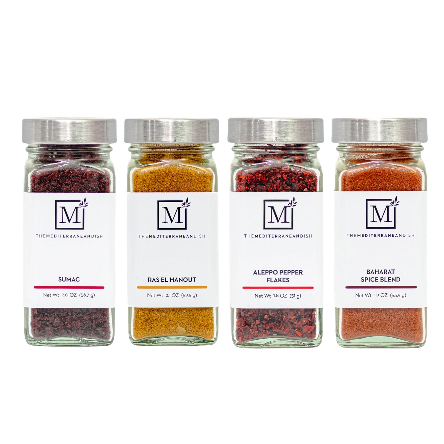 The Mediterranean Dish Exotic Middle Eastern Spice Bundle - Baharat, Ras El Hanout, Aleppo Pepper and Sumac - Gourmet Mediterranean Seasonings Set