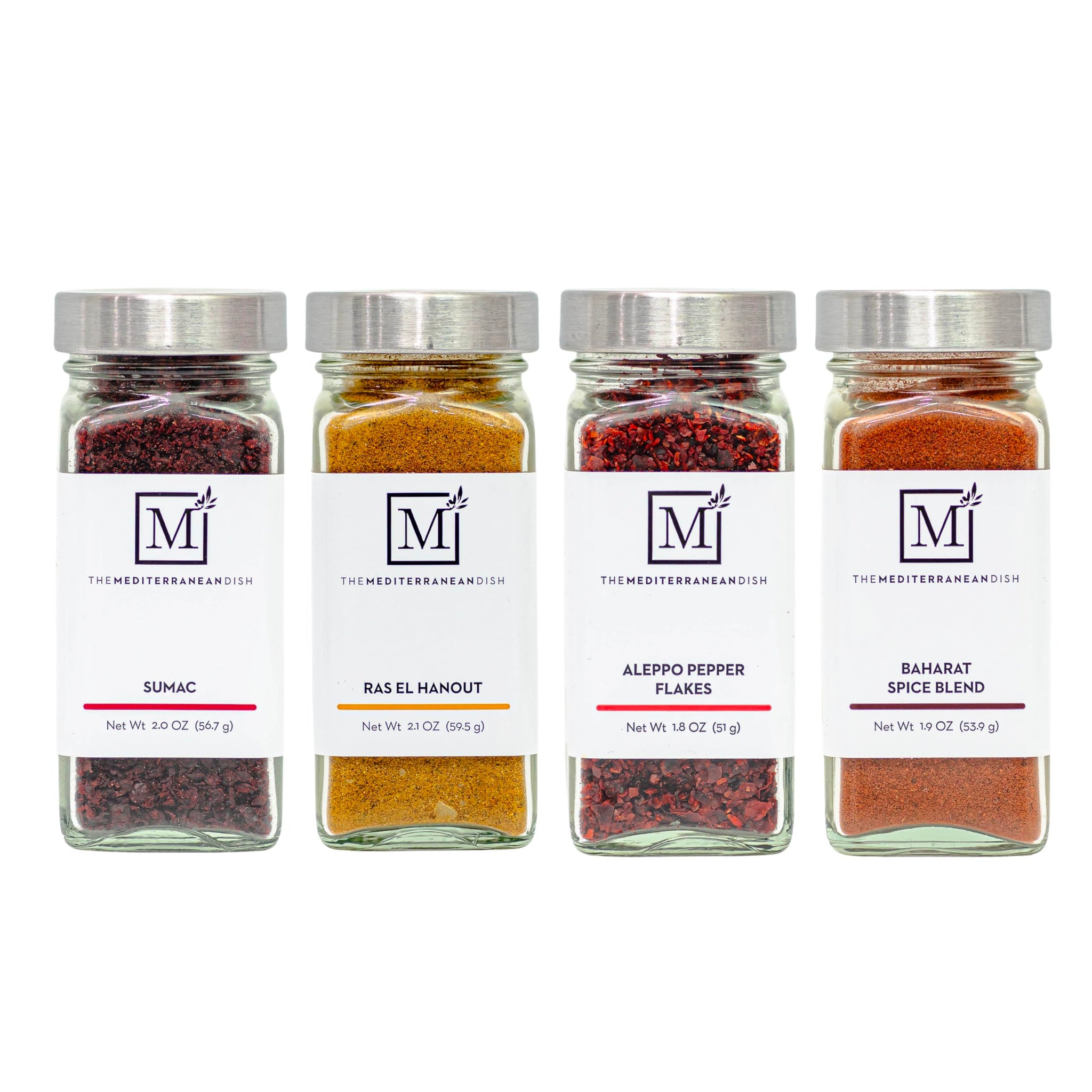 The Mediterranean Dish Exotic Middle Eastern Spice Bundle - Baharat, Ras El Hanout, Aleppo Pepper and Sumac - Gourmet Mediterranean Seasonings Set
