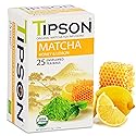 Tipson Organic Matcha Green Tea - Honey Lemon Flavor - 25 Foil Enveloped Double Chambered Bags - Keto/Paleo