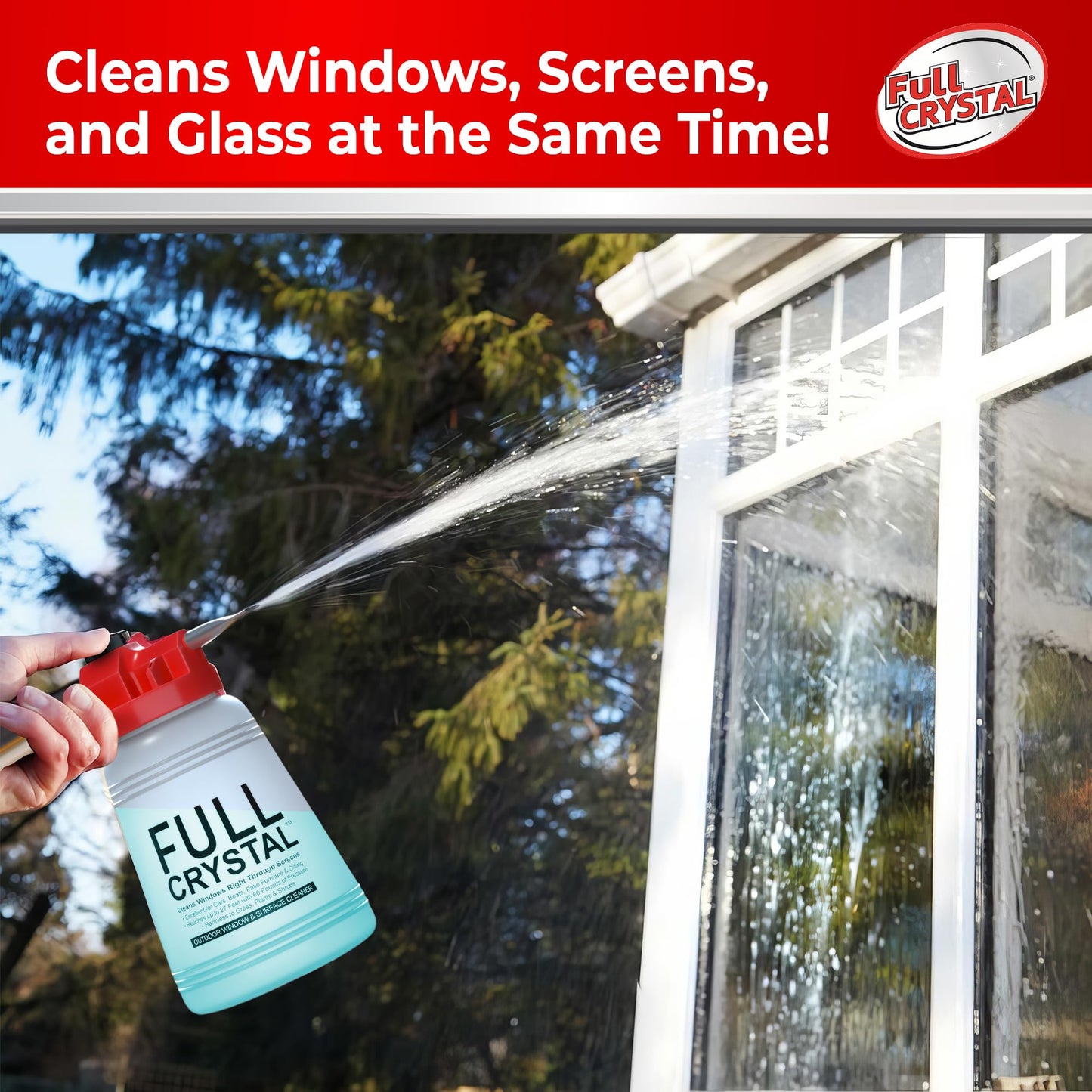 Full Crystal Window Cleaning Kit - 8 oz Glass Cleaner and Bottle with 27 ft Reach, Each 4 oz Bag Makes Up to 640 fl oz, Cleans Up to 40 Windows