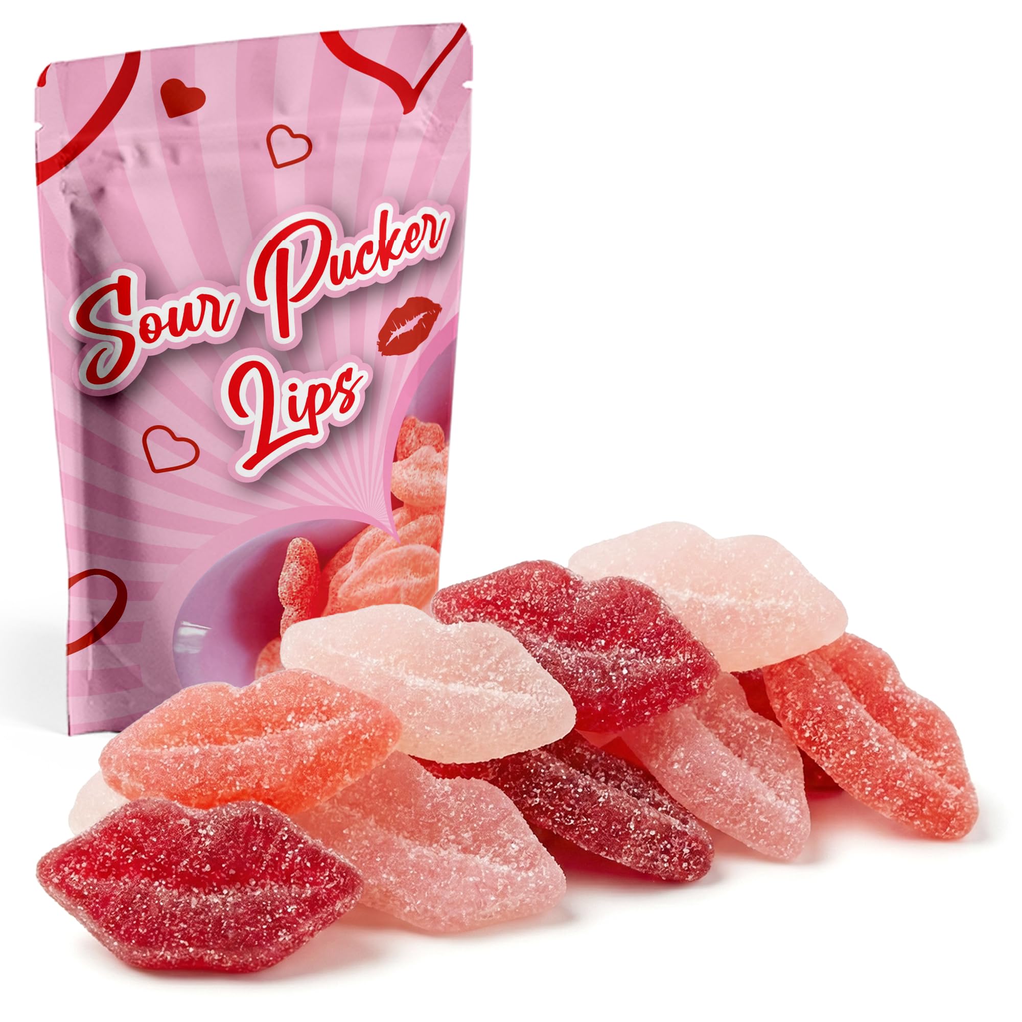 NY Spice Shop Sour Pucker Gummies - 8 Ounce Lip Shaped Gummies - Fruit Flavor Gummy For Office Candy Bowl Fillers And Movie Night - Pink And Red Chewy