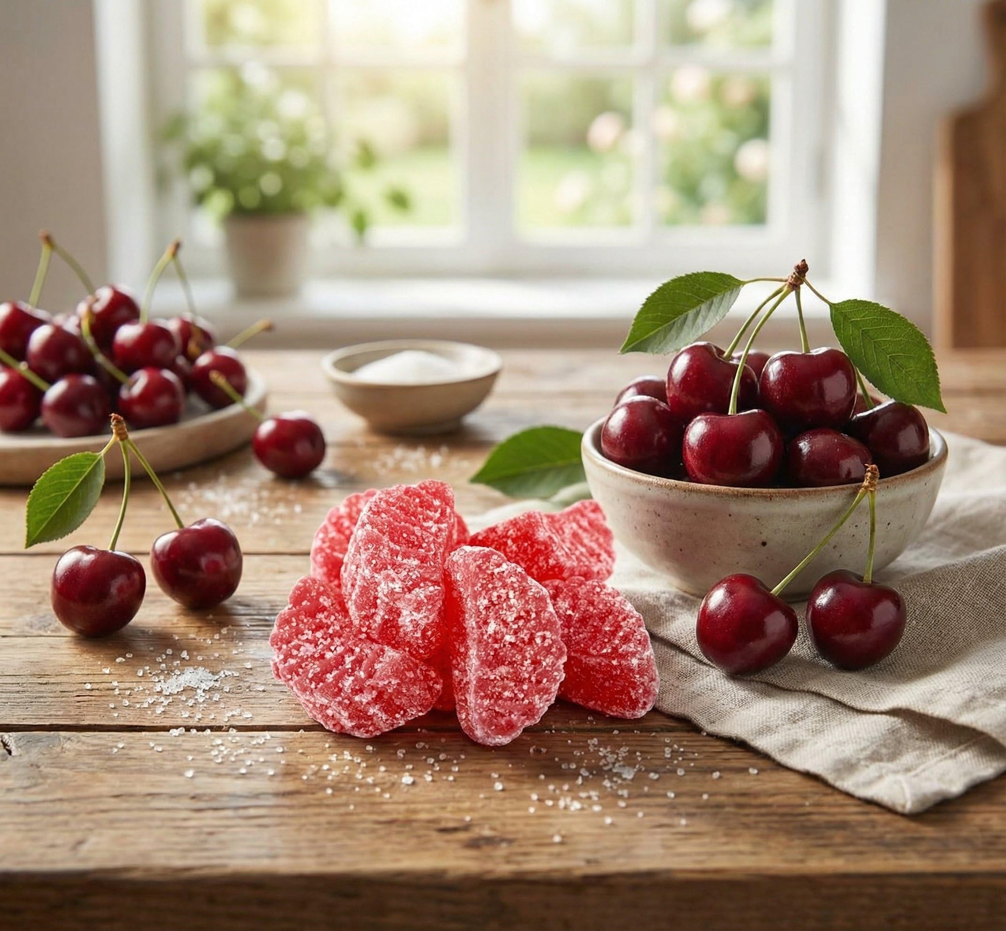 Cherry Slices - 2 lbs of Fresh Delicious Sweet Sugar Sanded Chewy Fruity Red Candy Slices