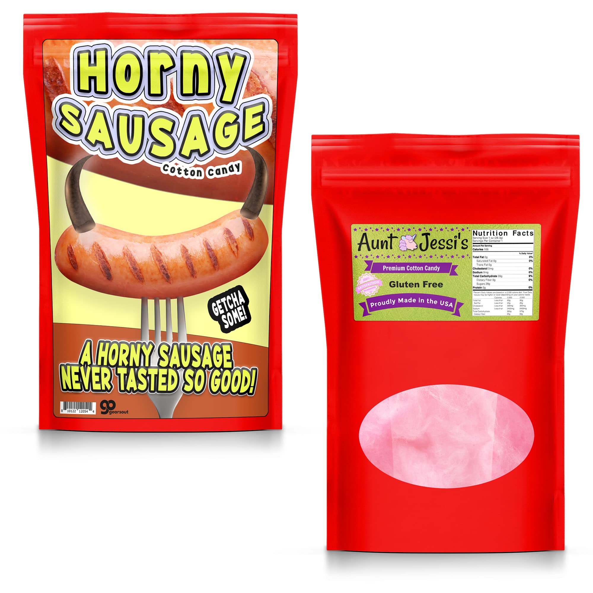 Horny Sausage Cotton Candy - Funny Food Gifts for Women - Sausage Gift for Sausage Lovers - Pink Strawberry Flavor - Stocking Stuffers for Wives