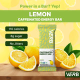 Verb Caffeinated Energy Bars Lemon (26g, Pack of 16) 110-Calorie Delicious Low Sugar Energy Bar - Vegan Gluten Free On-the Go Snack with 80mg Green