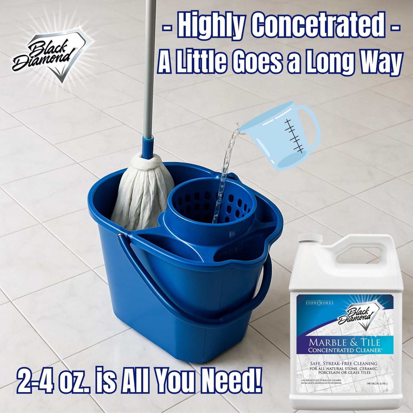 Black Diamond Stoneworks MARBLE & TILE FLOOR CLEANER. Great for Ceramic, Porcelain, Granite, Natural Stone, Vinyl and Brick. No-rinse