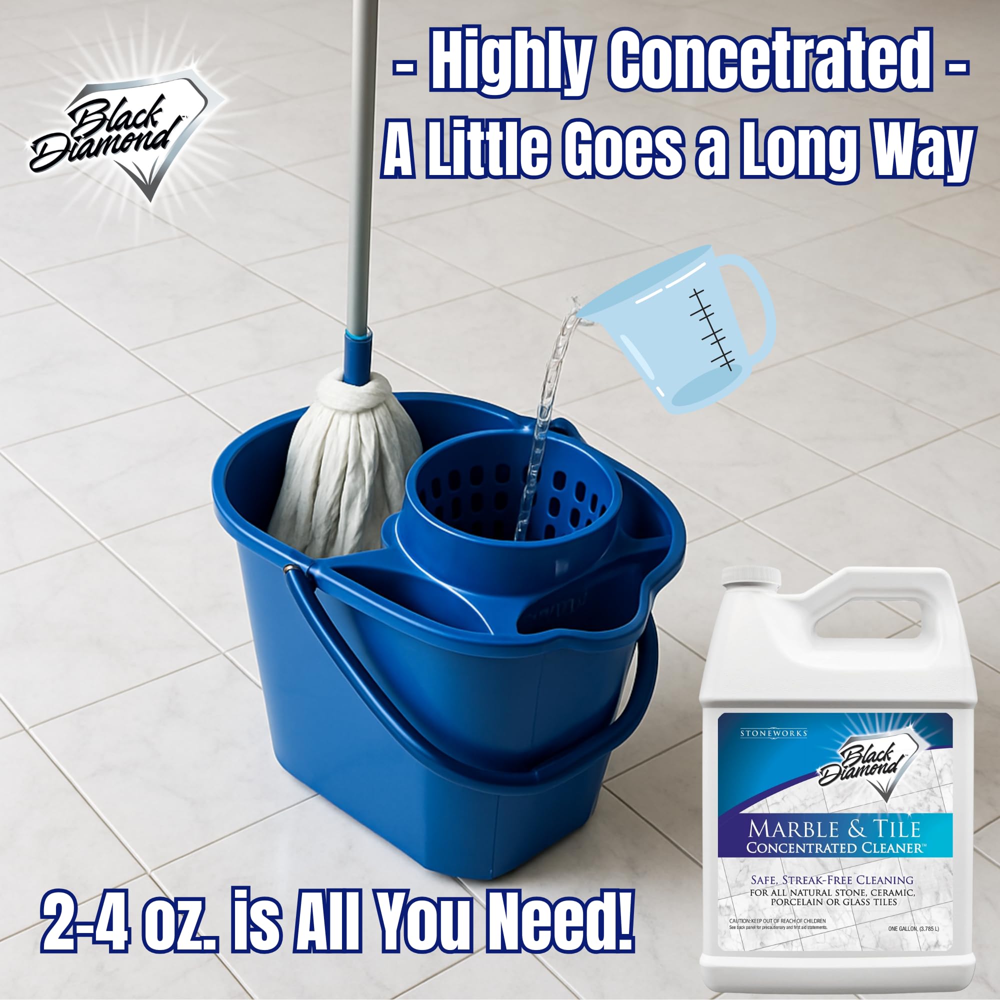 Black Diamond Stoneworks MARBLE & TILE FLOOR CLEANER. Great for Ceramic, Porcelain, Granite, Natural Stone, Vinyl and Brick. No-rinse