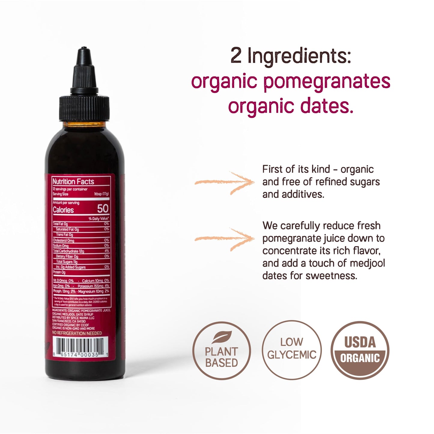 Just Date: Organic Pomegranate Syrup / 100% Natural/Organic Pomegranate Molasses/Healthy Alternative for Sugar, Honey or Maple/Low Glycemic Index
