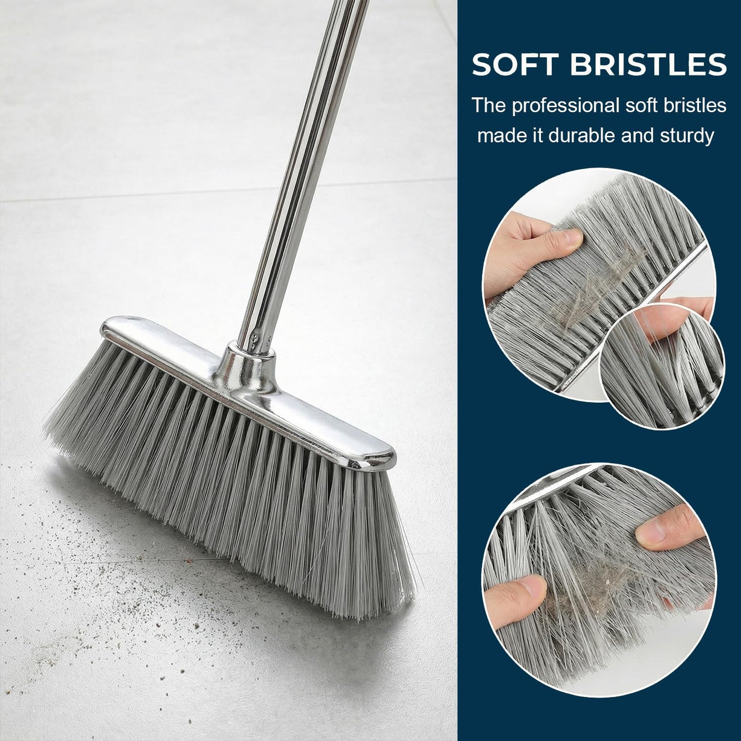 GLOHOO Indoor Soft Bristles Broom and Dustpan Angle Sweeping Dustpan and Broom with Long Handle for Kitchen Hardwood Floor Cleaning