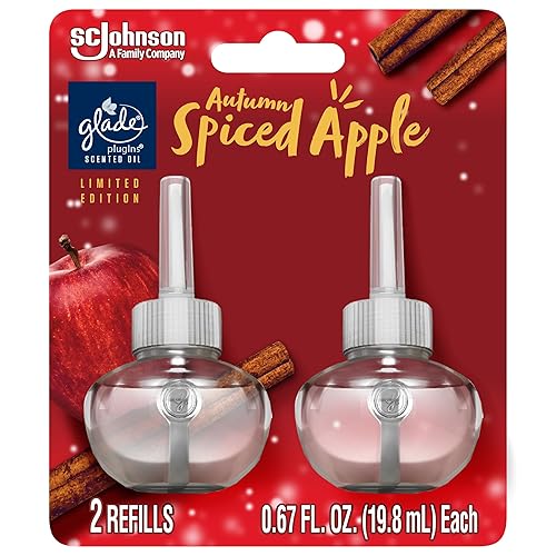 Glade PlugIns Refills Air Freshener, Scented and Essential Oils for Home and Bathroom, Autumn Spiced Apple, 1.34 Fl Oz, 2 Count