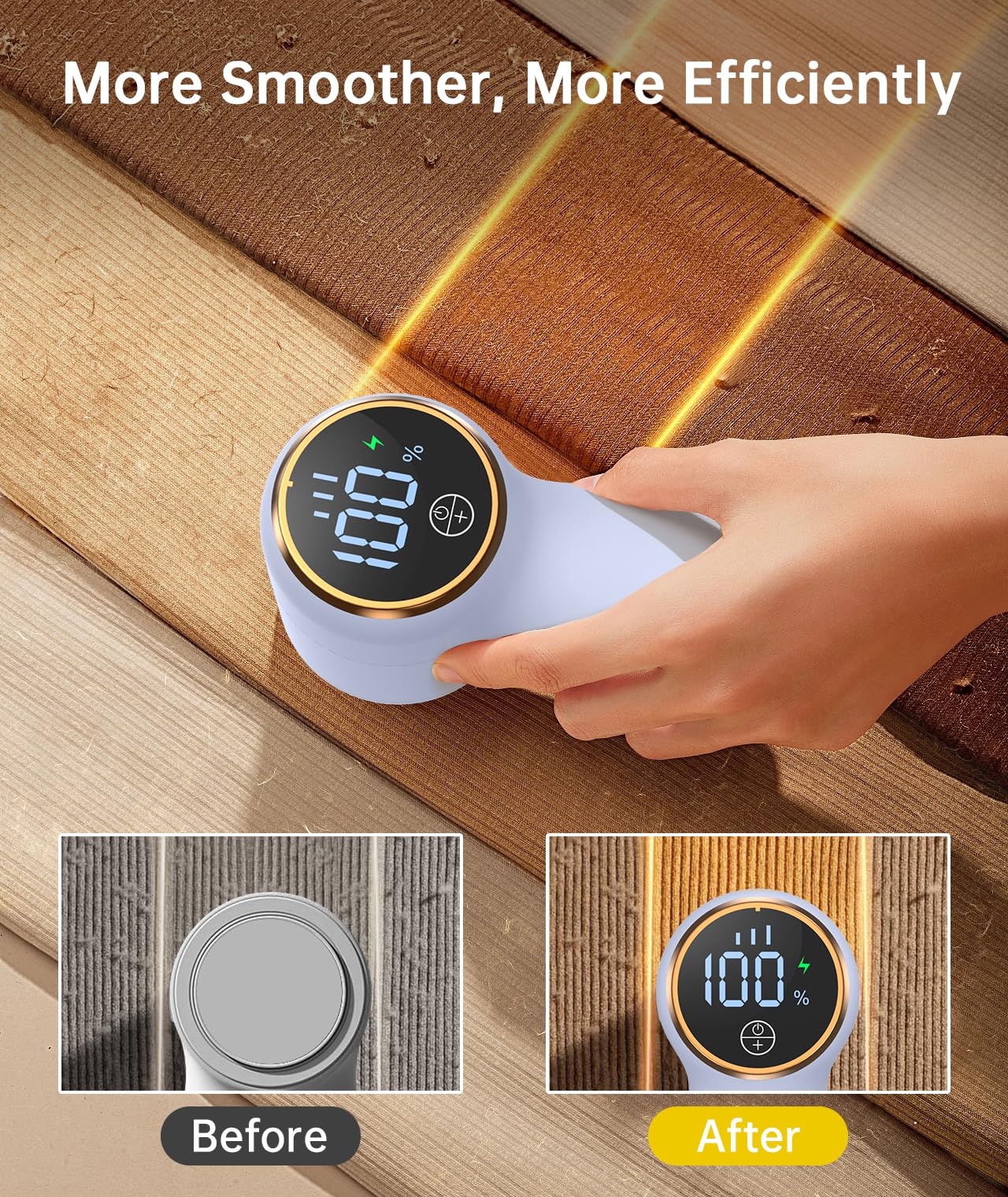 Rechargeable Fabric Shaver Lint Remover, Sweater Shaver with 3-Speed Control, LED Display Clothes Shaver, 6-Leaf Stainless Steel Blades, Suitable
