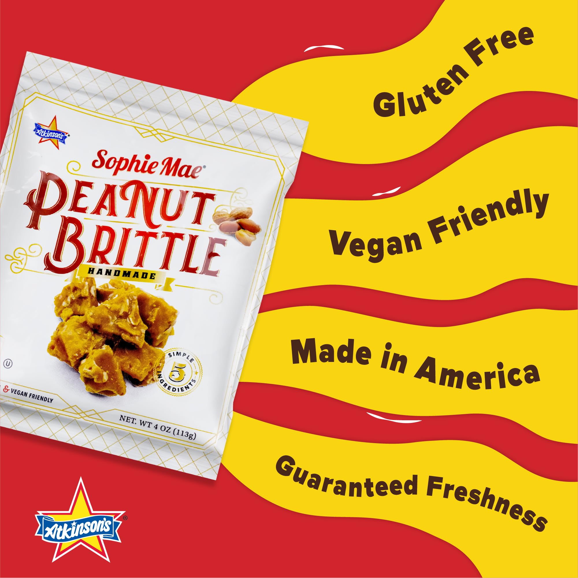 Atkinson's Sophie Mae Peanut Brittle Bites Salty Sweet Gluten Free 4oz Peg Bag