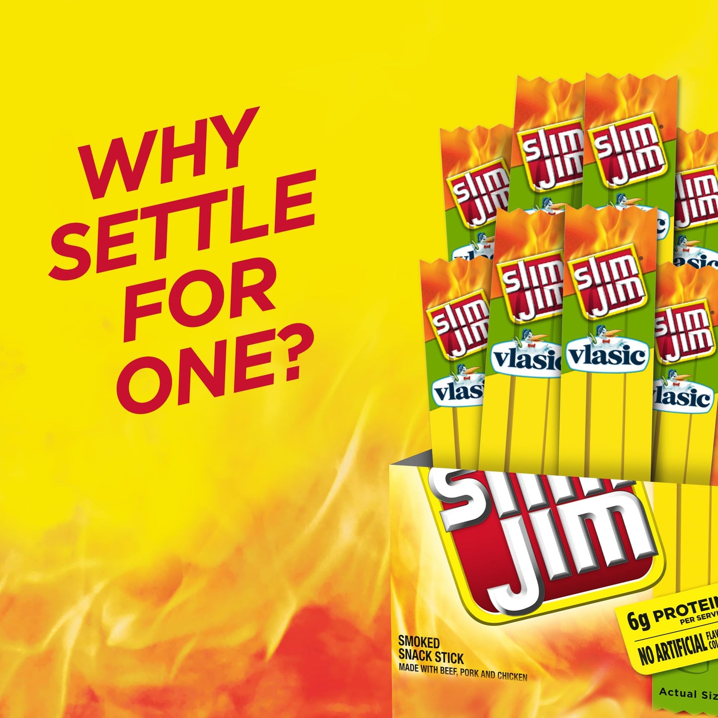 Slim Jim Smoked Meat Sticks, Vlasic Dill Pickle Flavor, 6g Protein Per Serving, Snack Size, 0.28 oz. (26 Count)