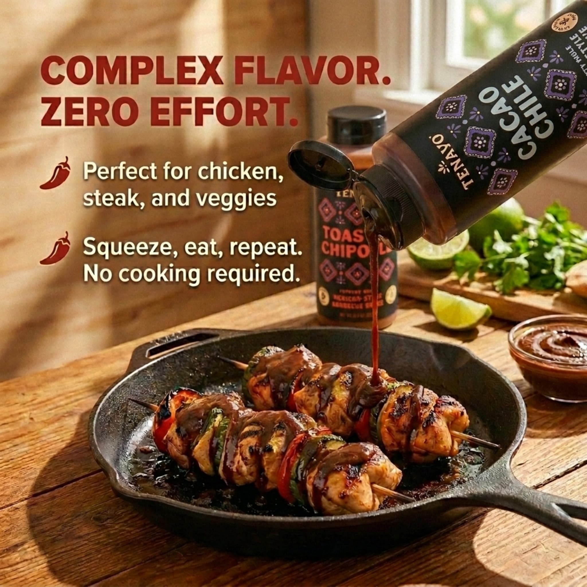 Tenayo Toasted Chipotle & Cacao Chile Barbecue Sauce 2-Pack (13.5 oz Bottles) - Mexican Style Sauce Duo with Chipotle, Chocolate, Chiles & Spices