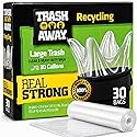Trash Away Heavy Duty Clear Recycling Bags | Tall & Strong Bags for Home & Kitchen - (30 Ct, 30 Gallons) Large Trash Bags Paper, Plastic & Aluminum |