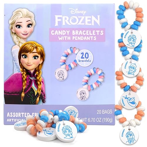 Disney Frozen Candy Bracelets, Edible Jewelry with Character Charms, Individually Wrapped Party Favors, 20 Pieces Inside
