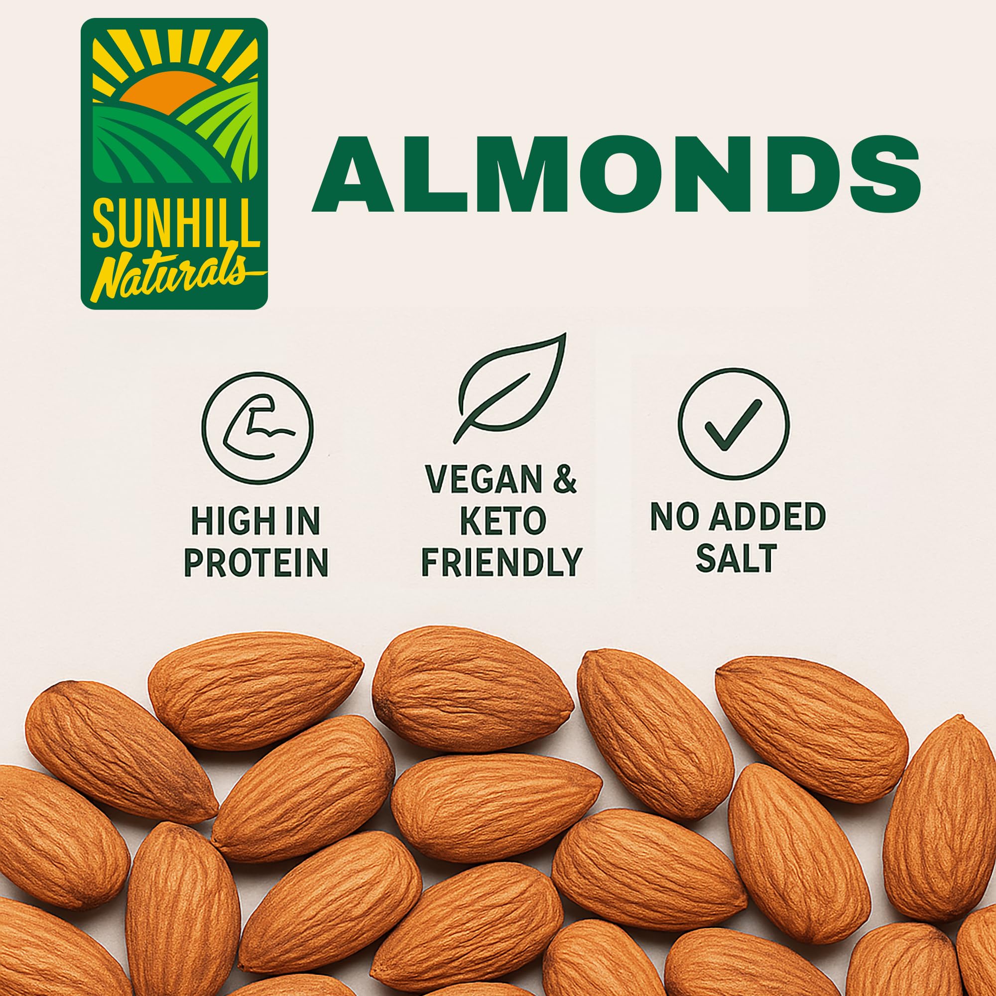 Sunhill Naturals Raw Whole Almonds | Heart-Healthy Omega 3 Raw Almonds | Omega 3 Nuts for Snacking | Keto Snacks for Adults and Kids