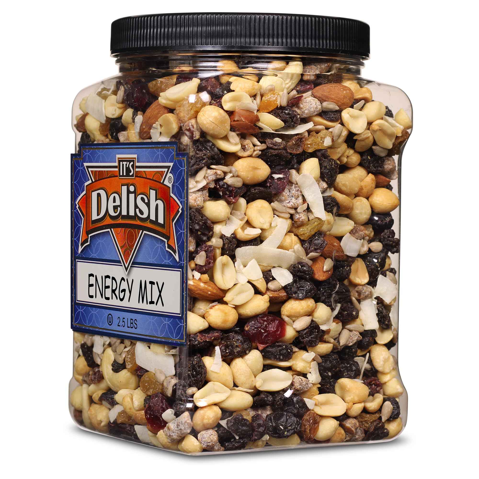 Energy Mix Fruit and Nut Trail Mix by Its Delish - 2.5 lbs (40 Oz) Jumbo Reusable Container Jar - Energy Boost with Proteins, Fibers, and Vitamins
