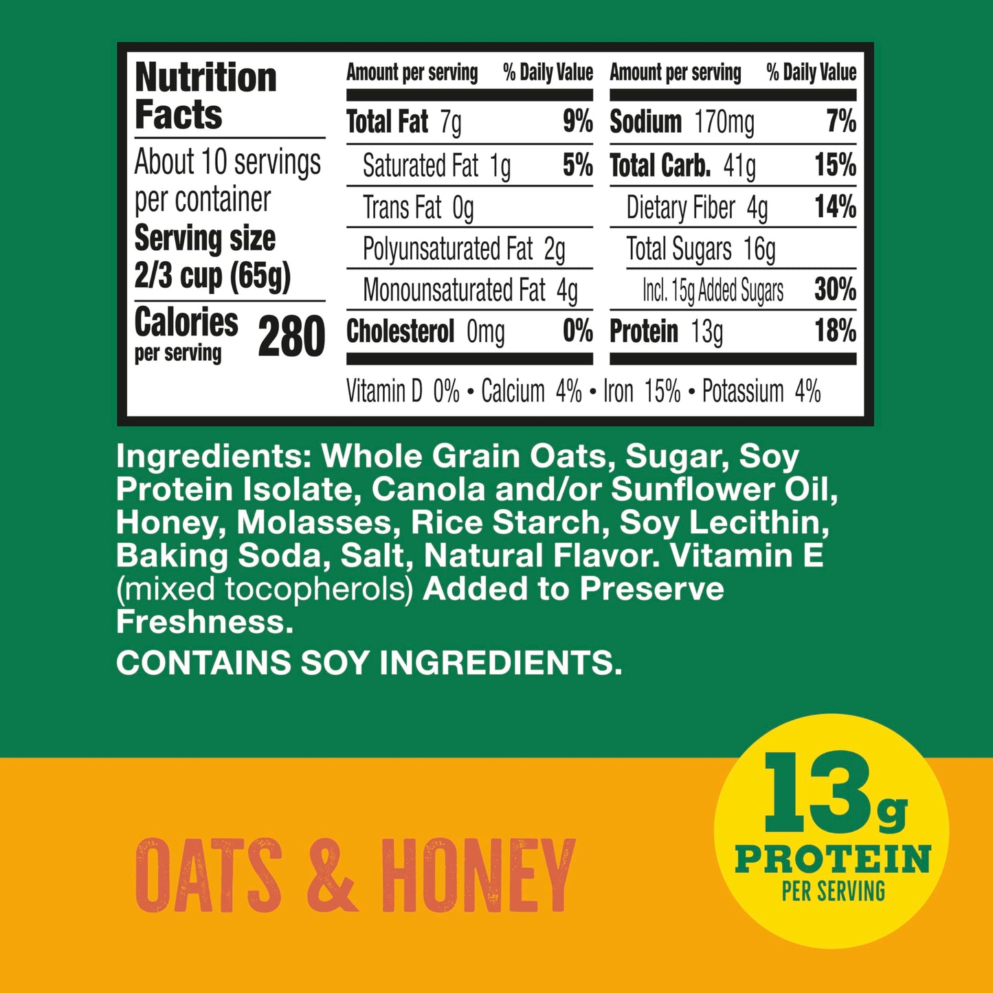 Nature Valley Protein Granola, Oats and Honey, Resealable Tub, 22.5 oz