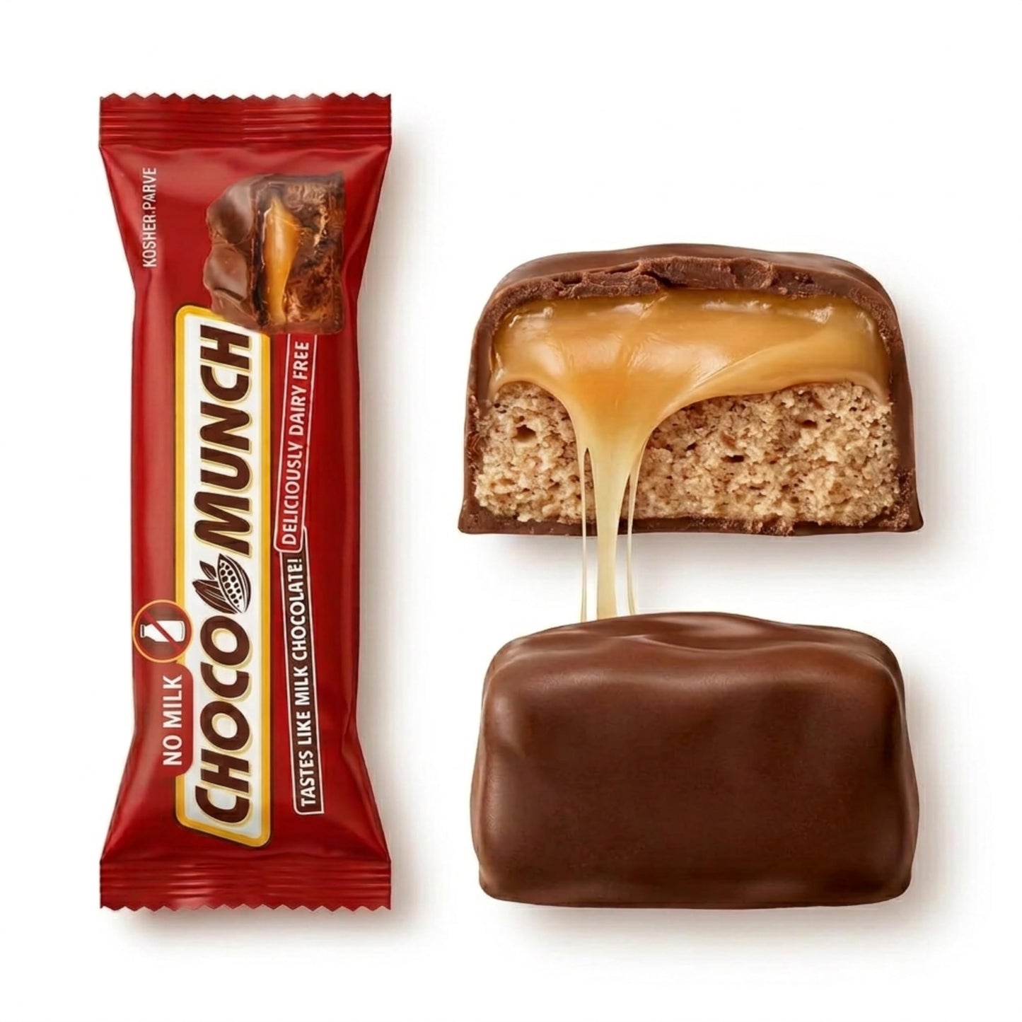Dairy Free Chocolate Candy Bar with Caramel & Nougat - Vegan, Gluten Free, Kosher Parve - Tastes Like Milk Chocolate - Choco Munch Snack Bars (1)