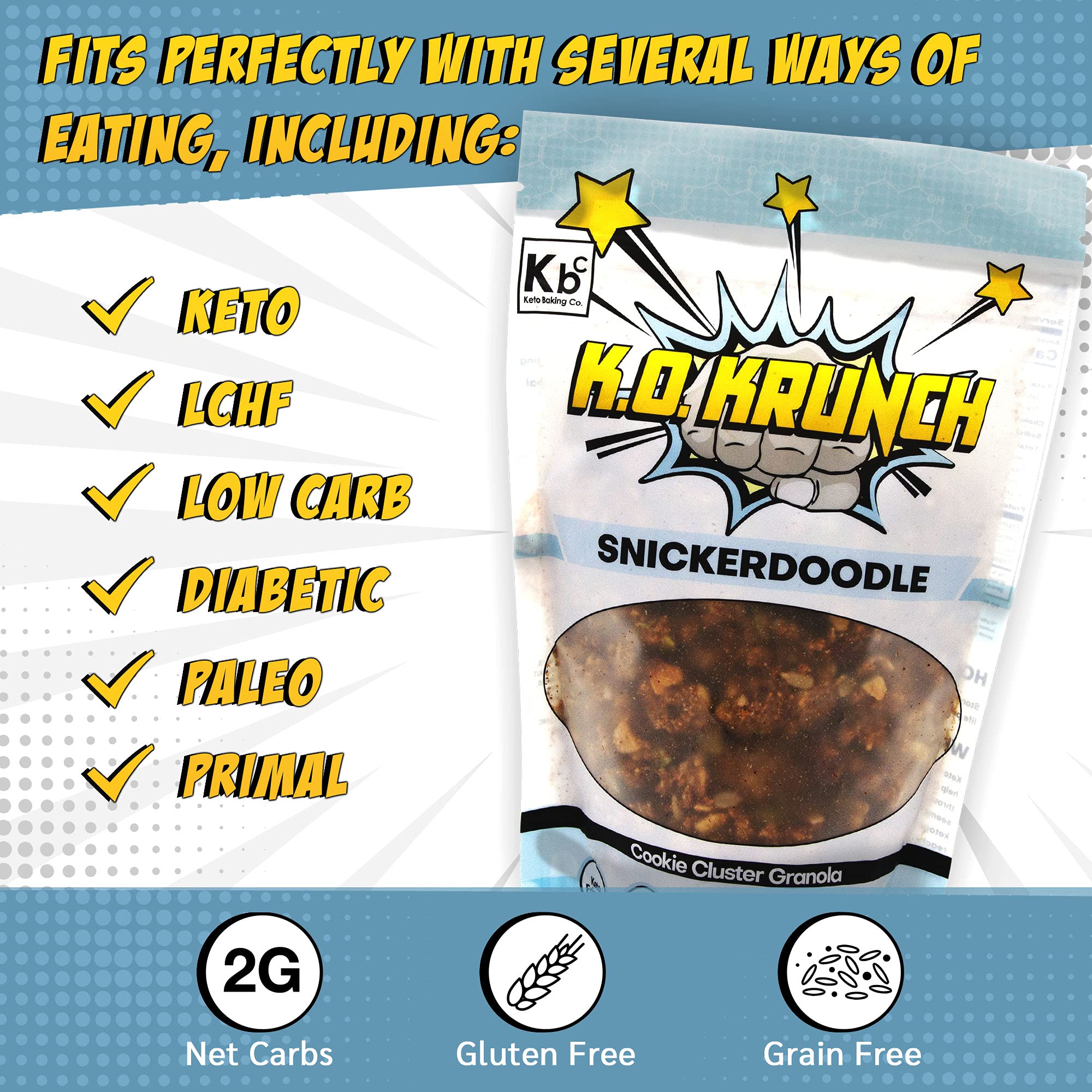 K.O Krunch - Snickerdoodle Granola Cookie Clusters, Sugar-Free Granola Bites without Oats, Gluten-Free and Low Carb Granola, Keto Friendly Food