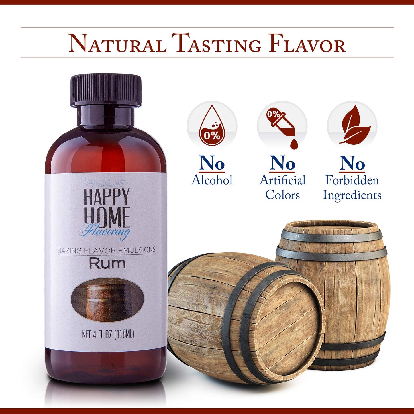 Happy Home Flavoring Imitation Rum Baking Flavor Emulsion - Certified Kosher, 4 oz.
