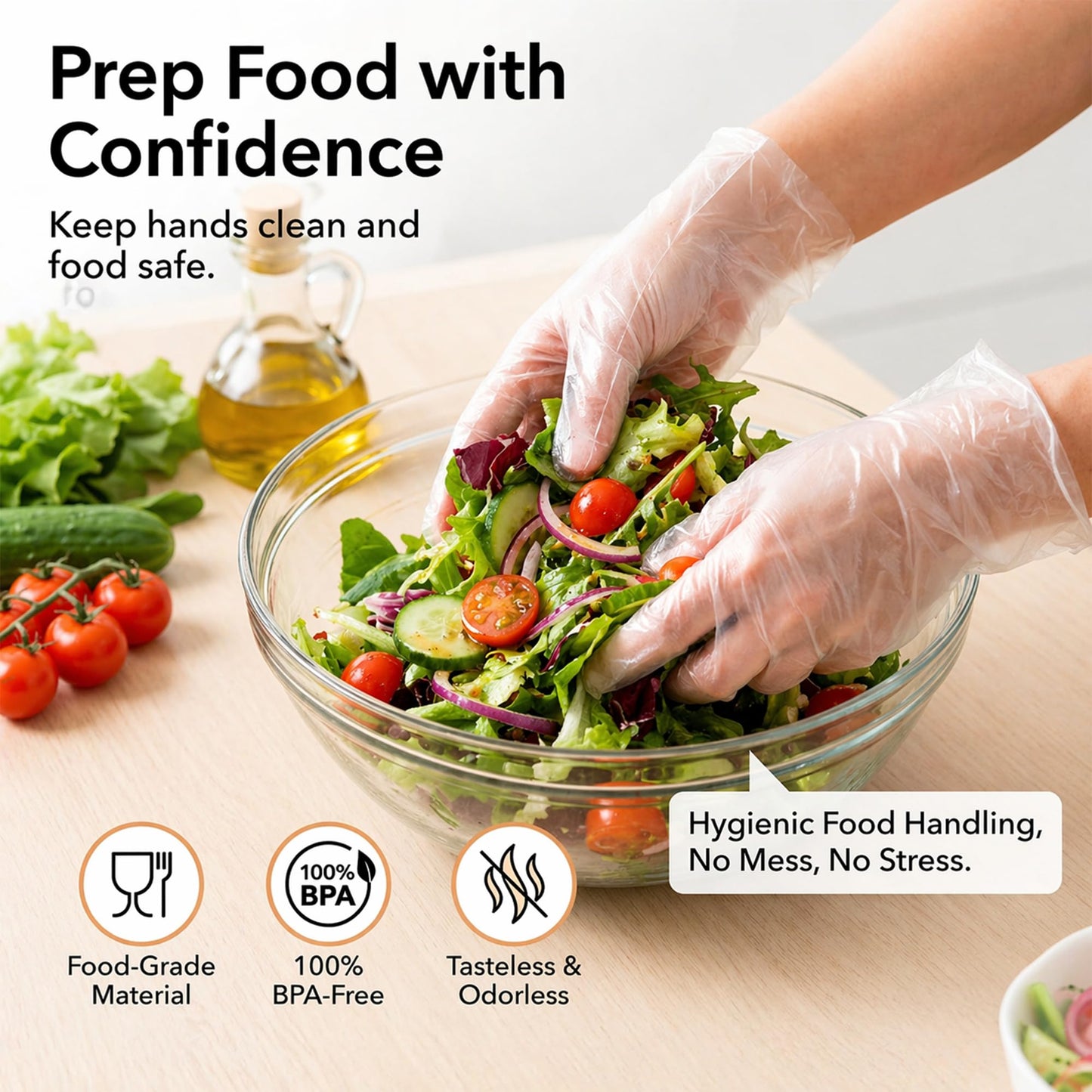 ForPro Disposable Poly Gloves, Food Grade, BPA-Free, Latex-Free, Powder-Free, Lightweight Plastic Gloves for Cooking, Food Prep, Food Service, One