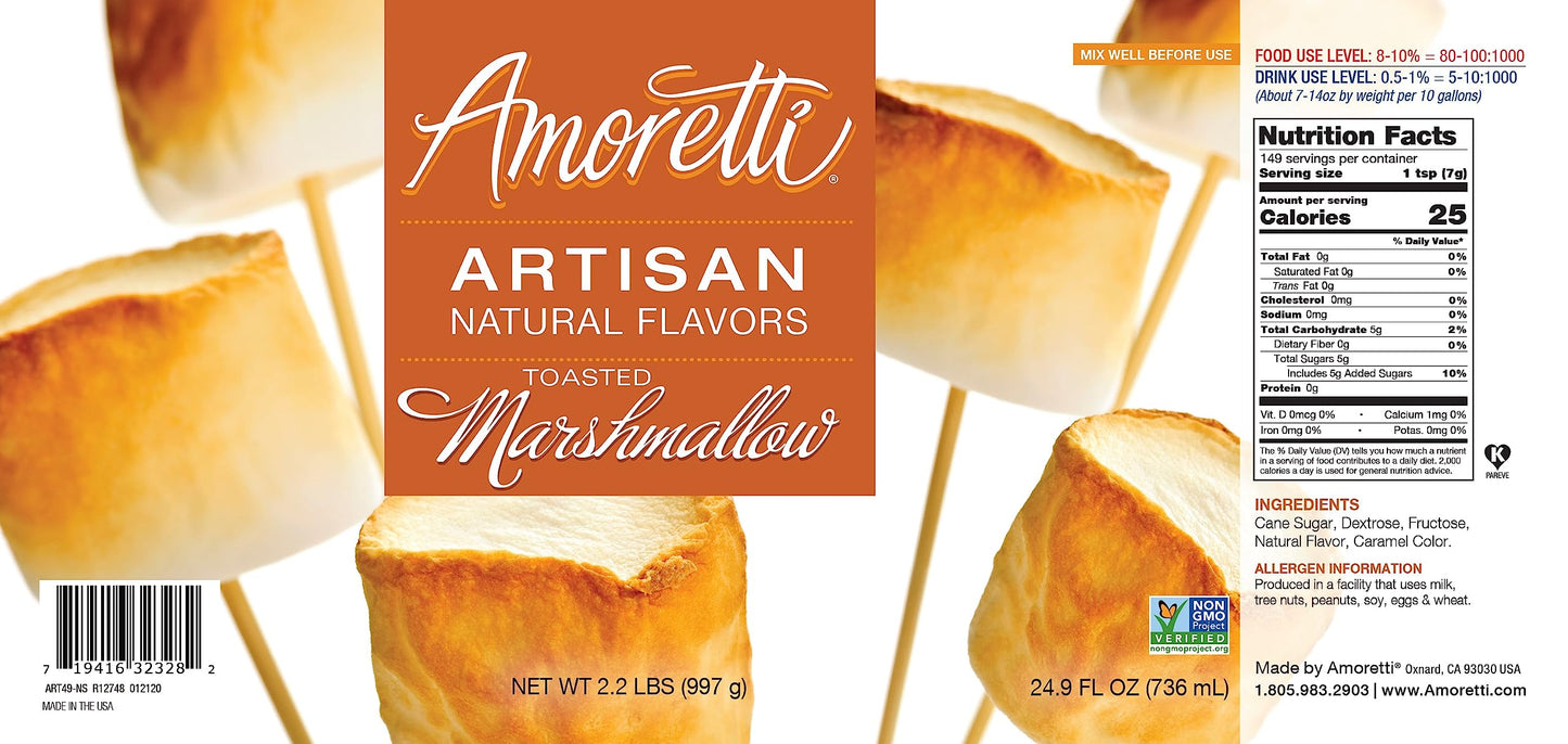 Amoretti - Natural Toasted Marshmallow Artisan Flavor Paste, 8 oz, Perfect For Ice Cream, Beverages, Cakes, and more, Preservative Free, Vegan, Gluten
