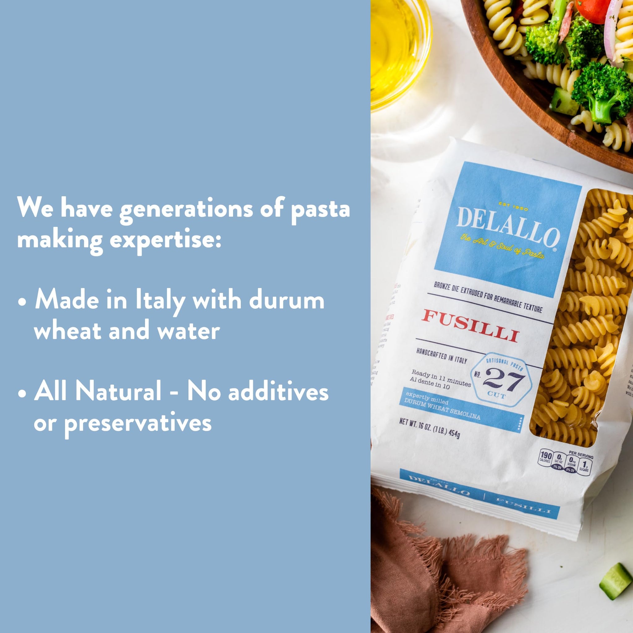 DeLallo Fusilli Pasta, Twisted Shape, Corkscrew Pasta Made in Italy, Bronze Cut, Made with Only 100% Durum Wheat Semolina Flour, Kosher, Vegan