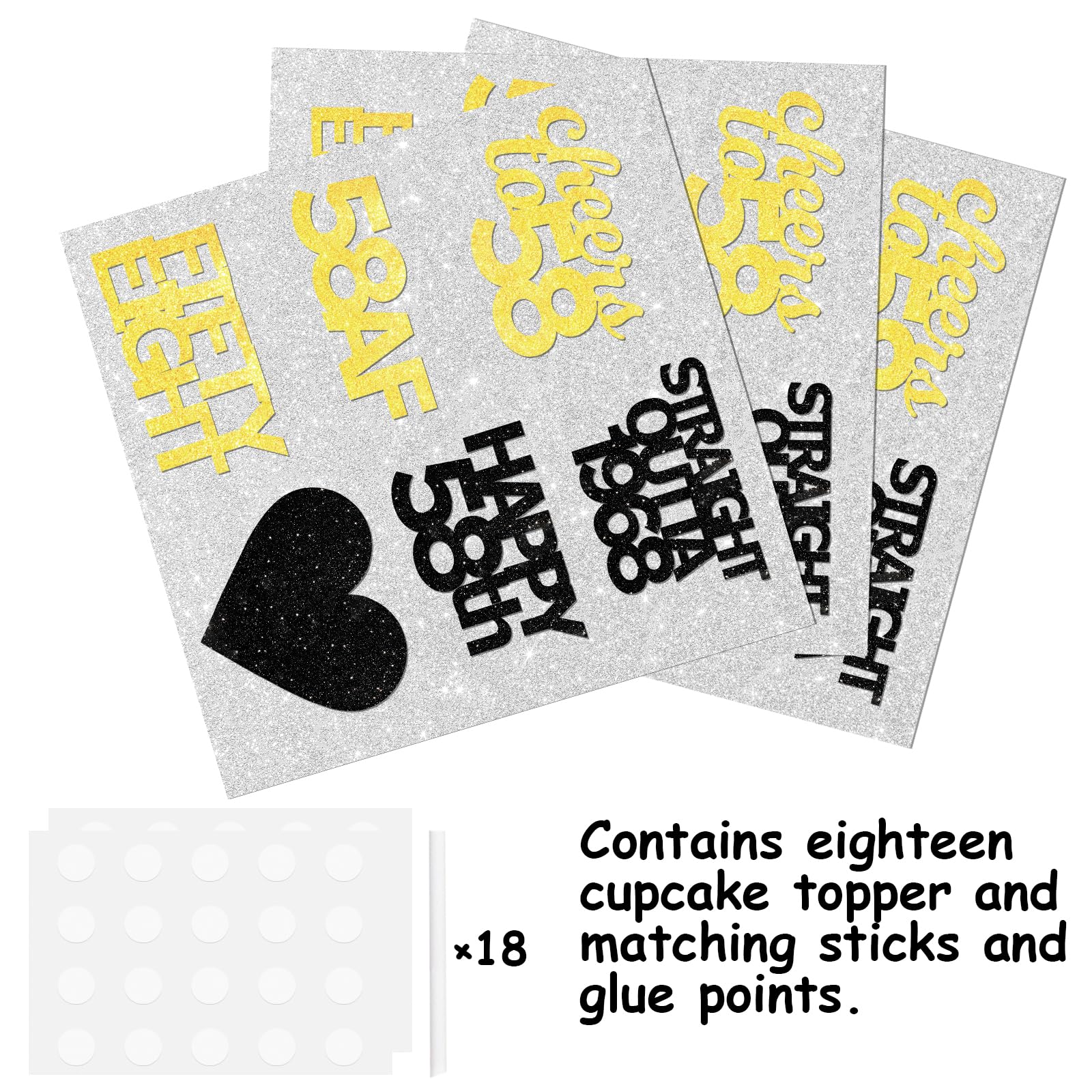 18pcs Black Gold Glitter Dessert Cupcake Pick for Straight Outta 1968 Cheer to 58 Years Old Theme Decor Supplies Happy 58th Birthday Party Decoration
