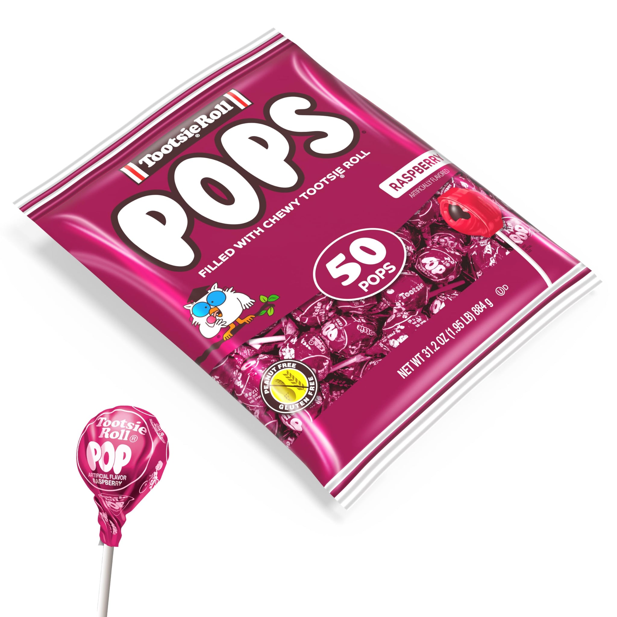 Tootsie Pops Single Flavor Bag - Raspberry Flavored Lollipops with Chocolatey Center - Individually Wrapped Hard Candy - Purple Candy - Peanut Free