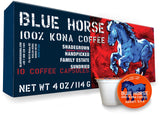 Blue Horse 100% Kona Coffee Pods, Medium Roast, 10ct Single Serve, Compatible with K Cups 2.0, Farm Fresh, Authentic Arabica Beans from Hawaii’s Big