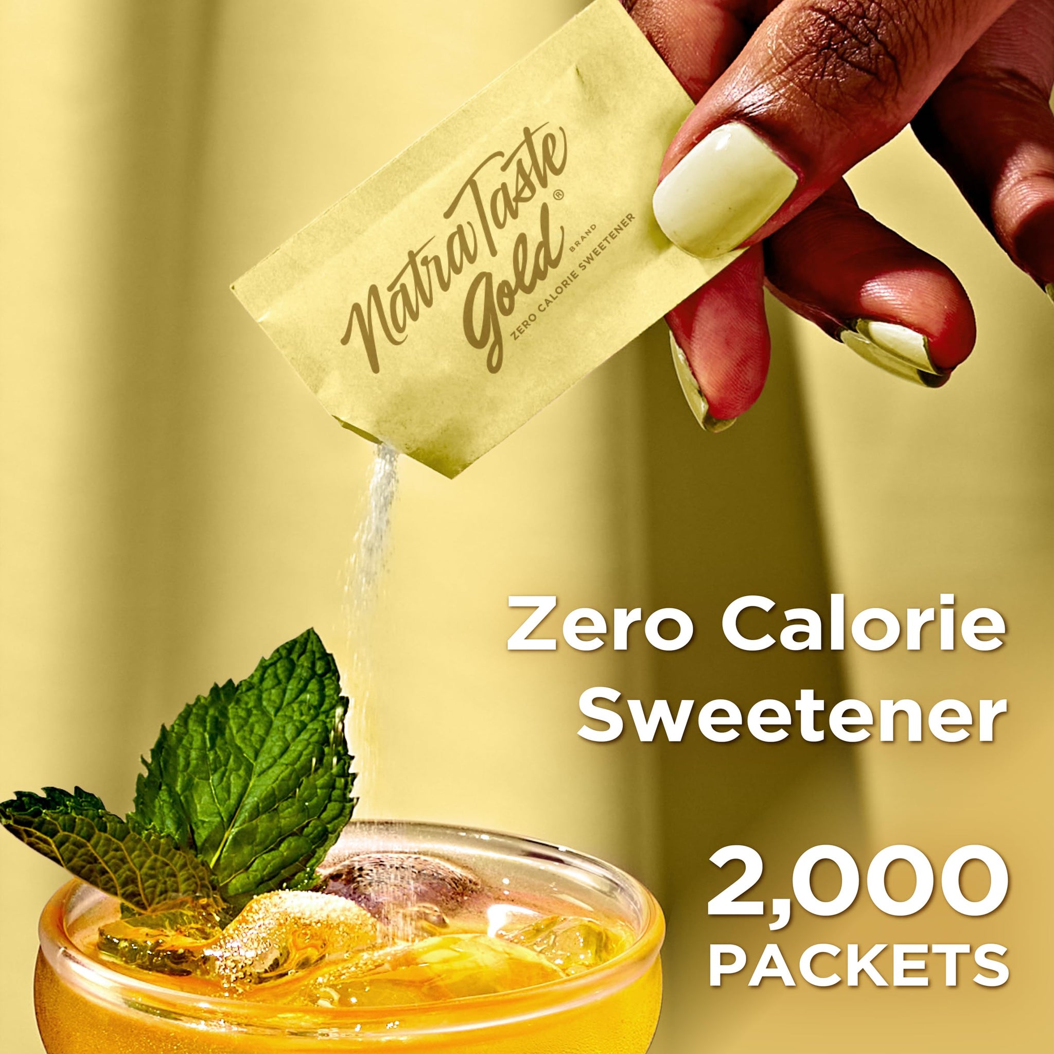NatraTaste Gold Zero Calorie Sucralose Sweetener Packets, 2000 Ct., Gluten Free, Vegan, Sugar Substitute for Hot and Cold Drinks, Coffee, Iced Tea, Baking and More